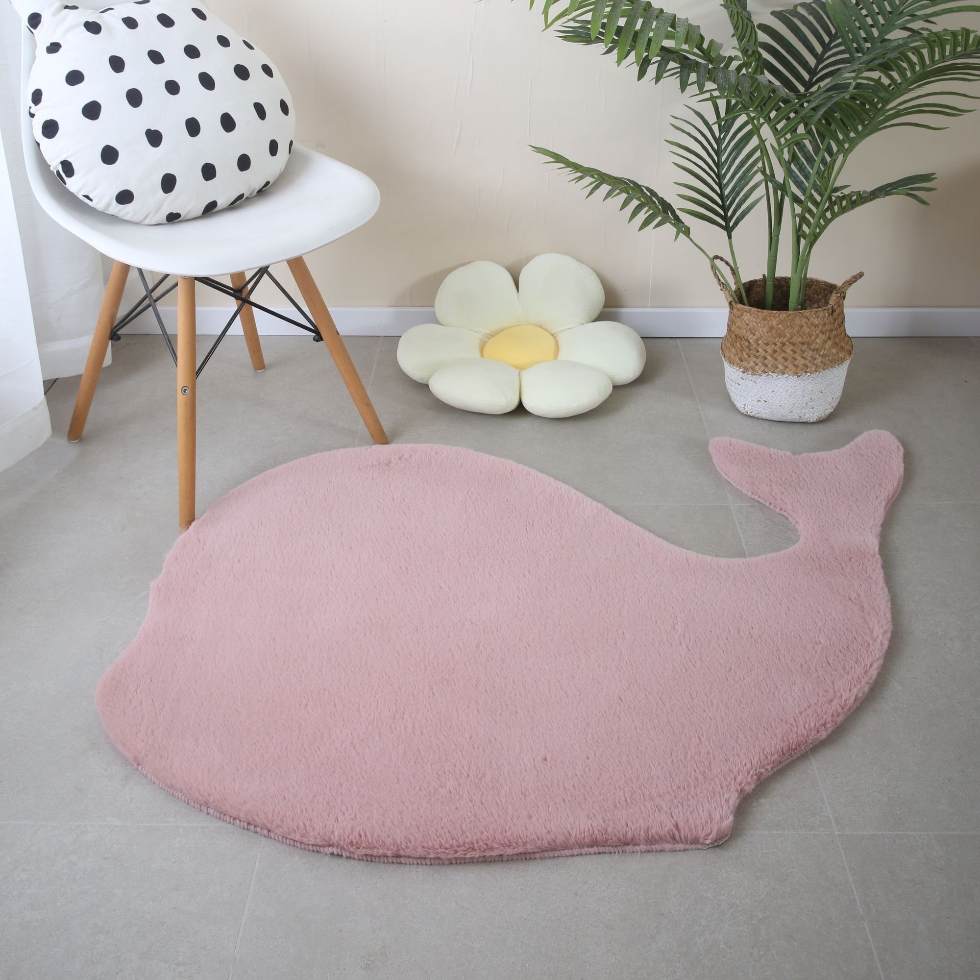 Fellteppich Wal Form, Carpetsale24, Läufer, Höhe: 25 mm, Teppich Plüsch Einfarbig Walform Kunstfell Kinderzimmer Rosa