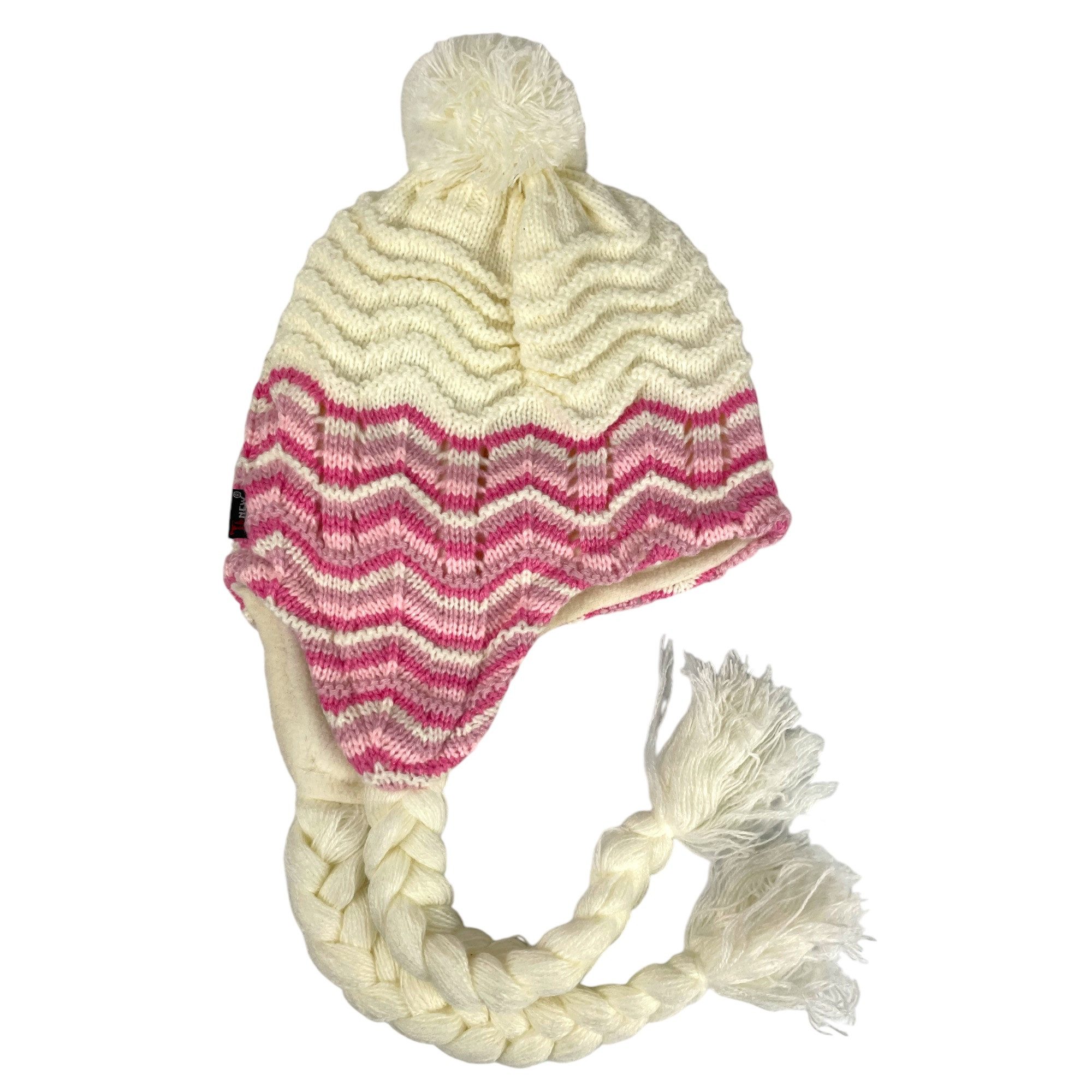 Taschen4life Bommelmütze Kinder Mädchen Mütze KM1 mit Bommel, zum binden, Innenfutter, Ohrenschutz, Strickmütze