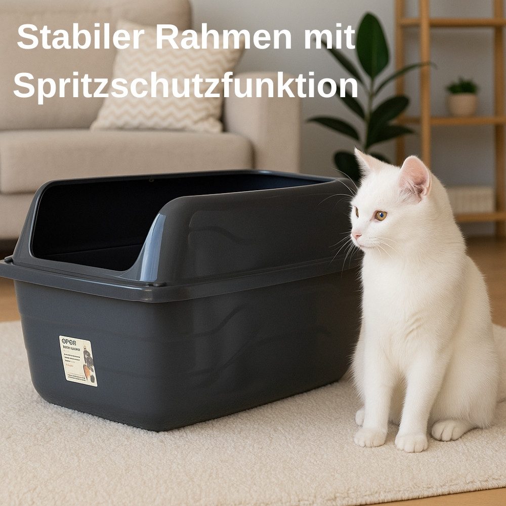 GarPet Katzentoilette Offene Katzentoilette mit hohem Rand – XXL Schalentoilette extra hoch