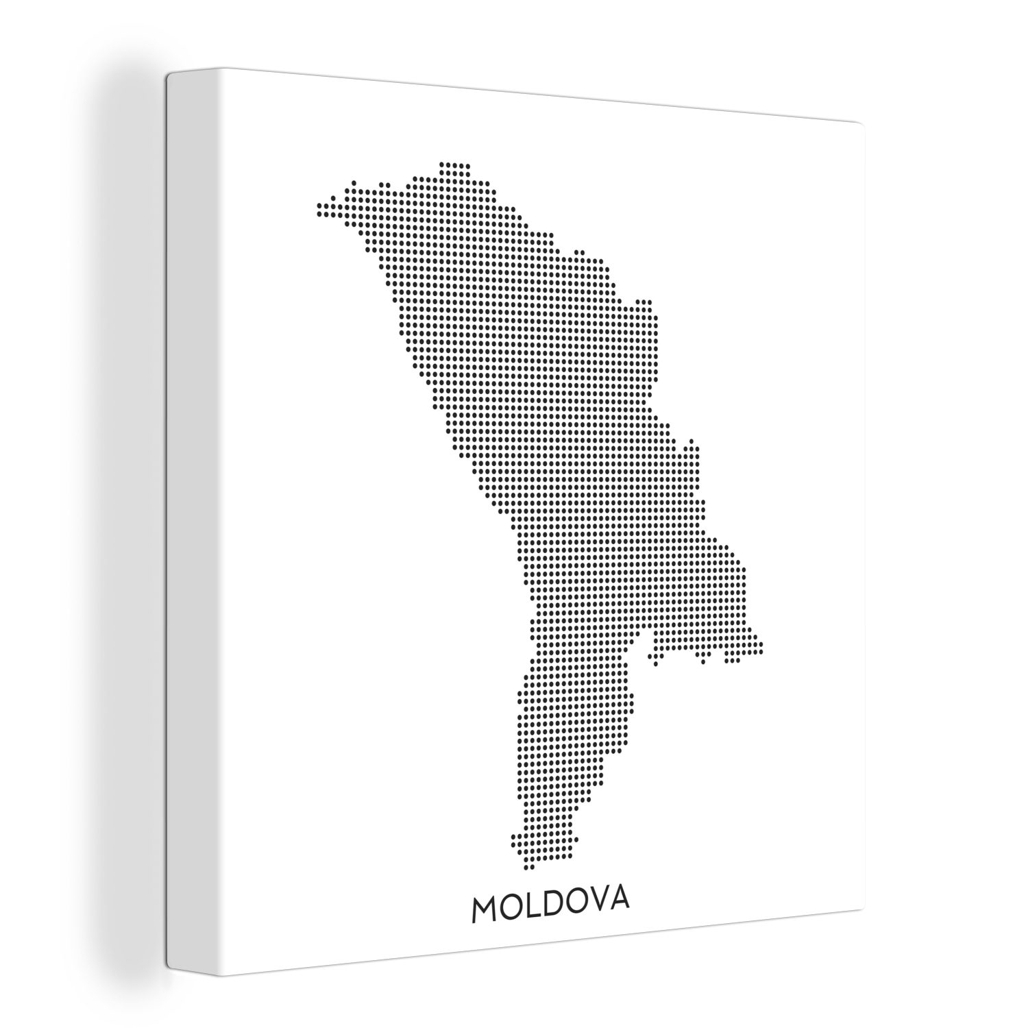 OneMillionCanvasses® Leinwandbild Illustration der Republik Moldau in schwarz-weiß vor weißem, (1 St), Leinwand Bilder für Wohnzimmer Schlafzimmer