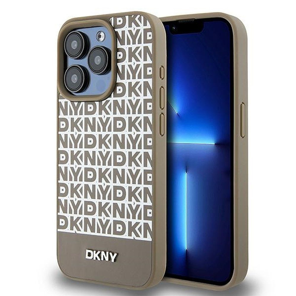 DKNY Handyhülle Schutzhülle Smartphonehülle Magnethülle 6,7 Zoll, MagSafe, Logo-Muster, Metalllogo, Kunstleder