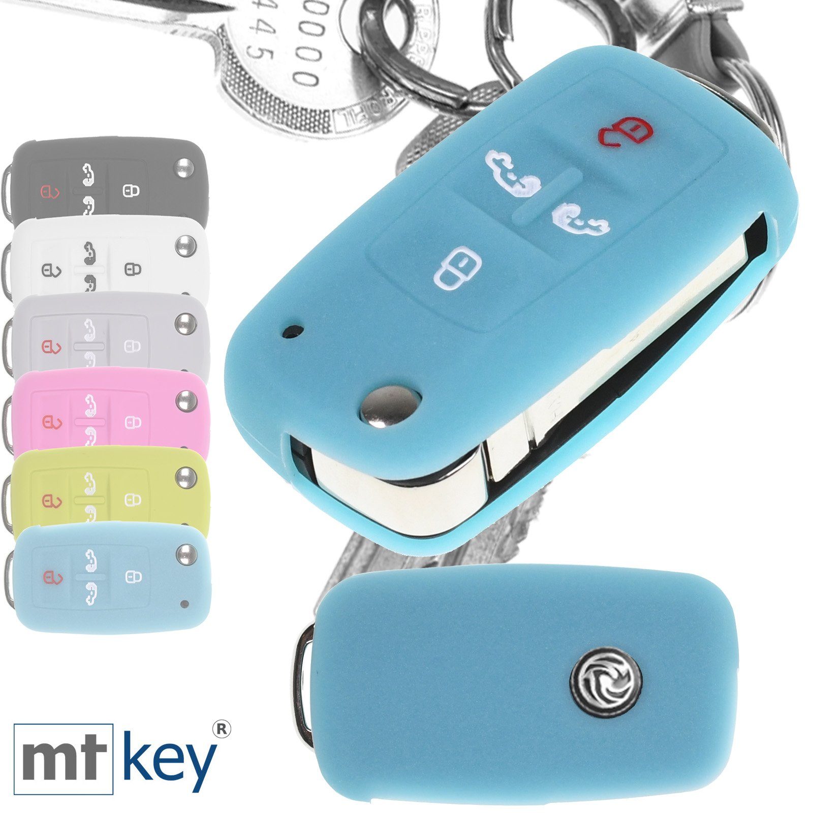 Silikon mt-key Design Seat Fluoreszierend Caddy Schlüssel Schlüsselband, Schlüsseltasche Wabe Tasten Sharan T5 4 Schutzhülle Autoschlüssel VW Alhambra Multivan Glowblue Blau für T6 +