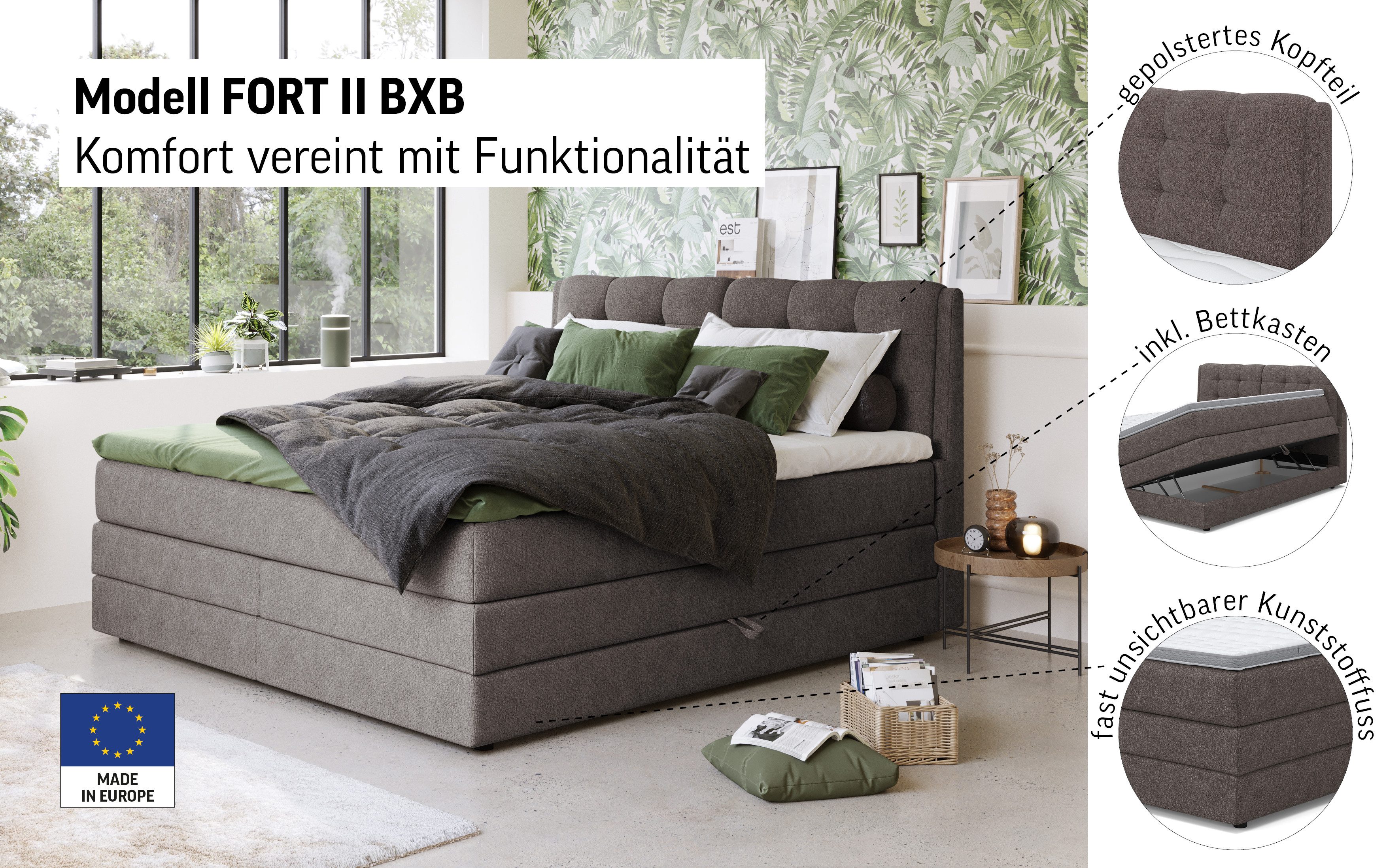 COTTA Boxspringbett Fort II, in verschiedenen Breiten erhältlich - auch als Familienbett!, inkl. Bettkasten und Topper
