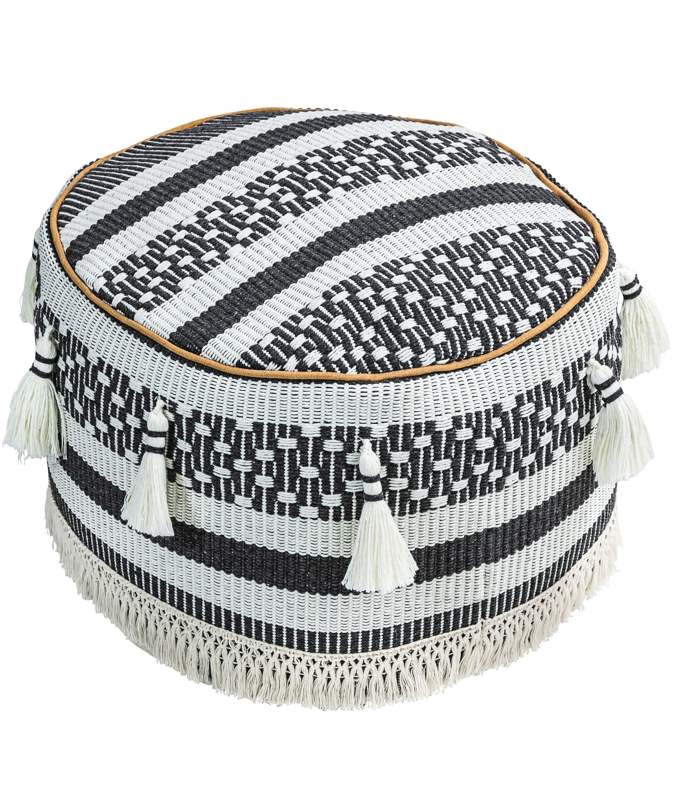 Pouf Livia Pouf-Sitzkissen, Ø 35 cm, Höhe 20 cm, schwarz/weiß