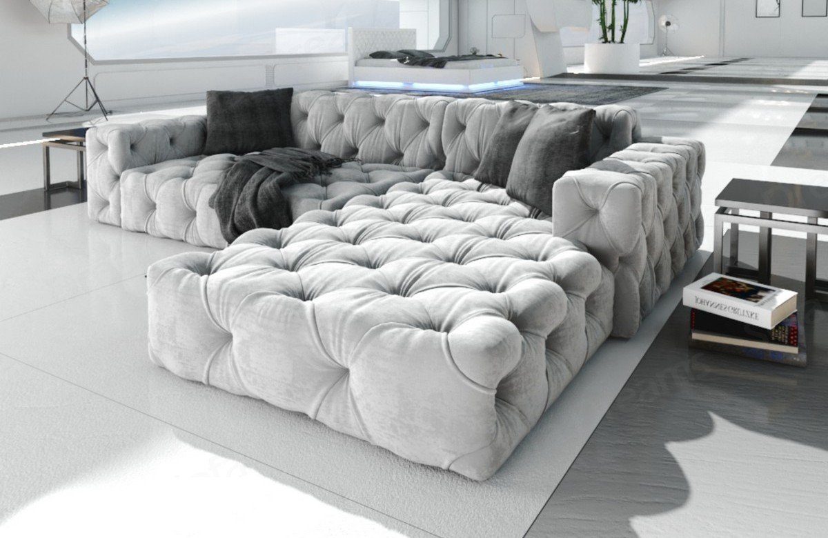 Menorca L Samtstoff Polster Sofa Loungesofa Form Stoffsofa, Dreams Sofa hellgrau84 Design kurz Ecksofa