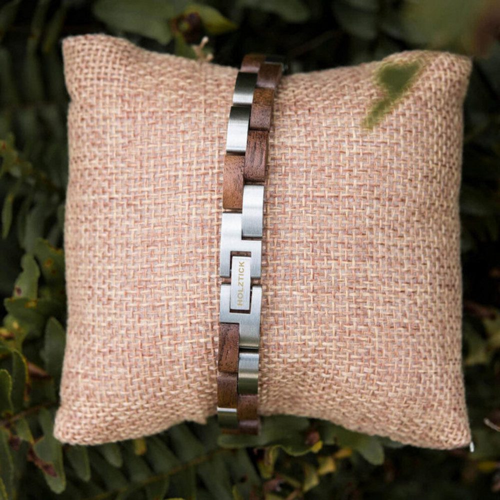 Holztick Bavaria Gliederarmband Enigma, handgefertigt aus Walnussholz und Edelstahl