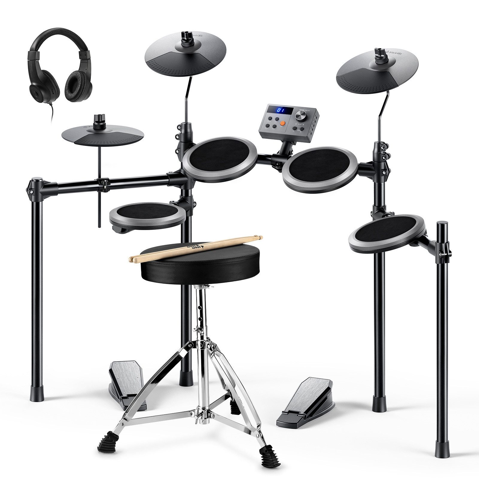 Donner E-Drum Kinder Elektronisches Schlagzeug Set Leises Mesh Pads DED-70,Komplettset, Kopfhörer Sticks Drumhocker, für Anfänger Kinder von 4-14 Jahren mit Kopfhörer 4-14