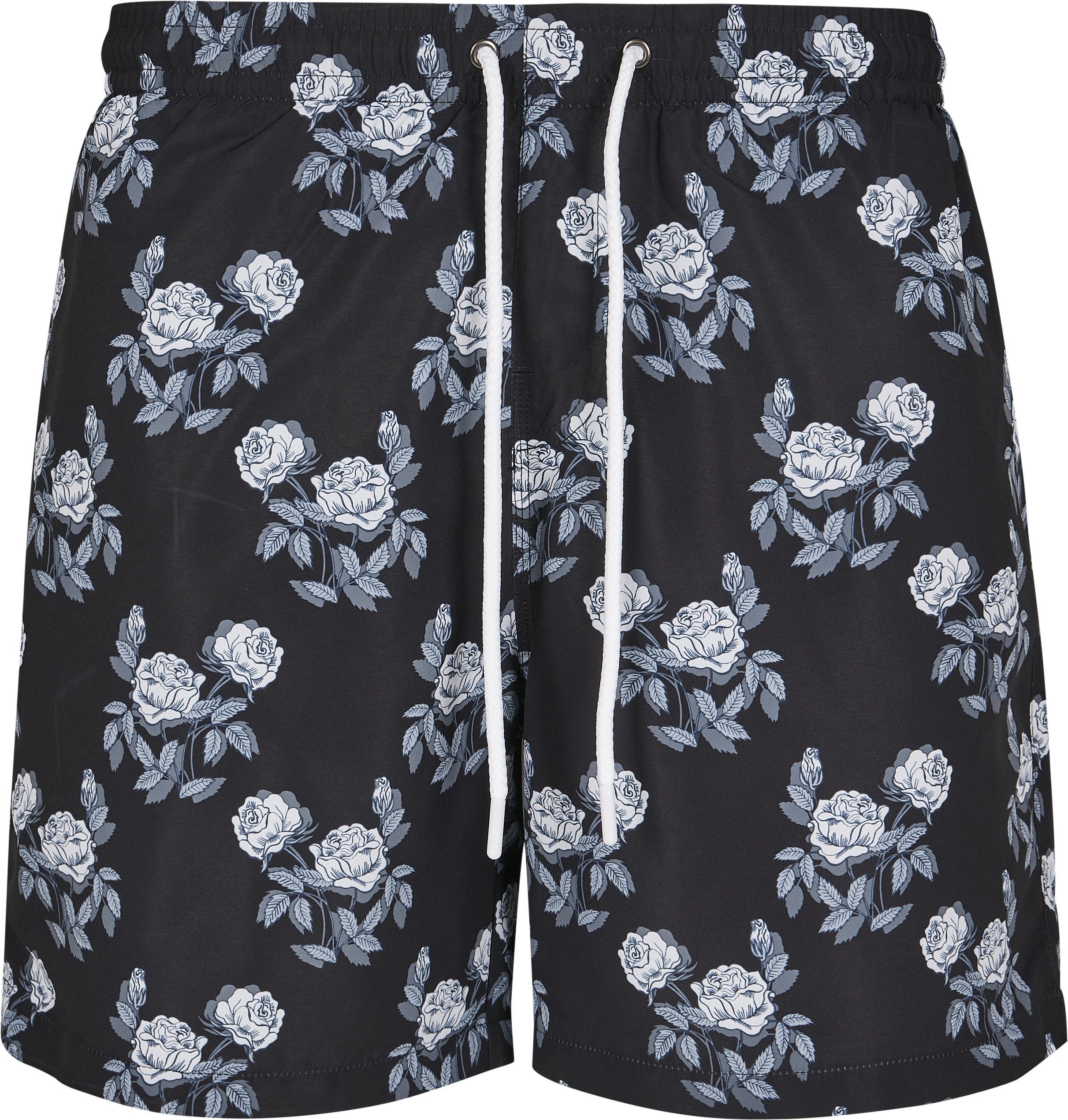 URBAN CLASSICS Badeshorts Herren Swim Pattern black/rose Shorts