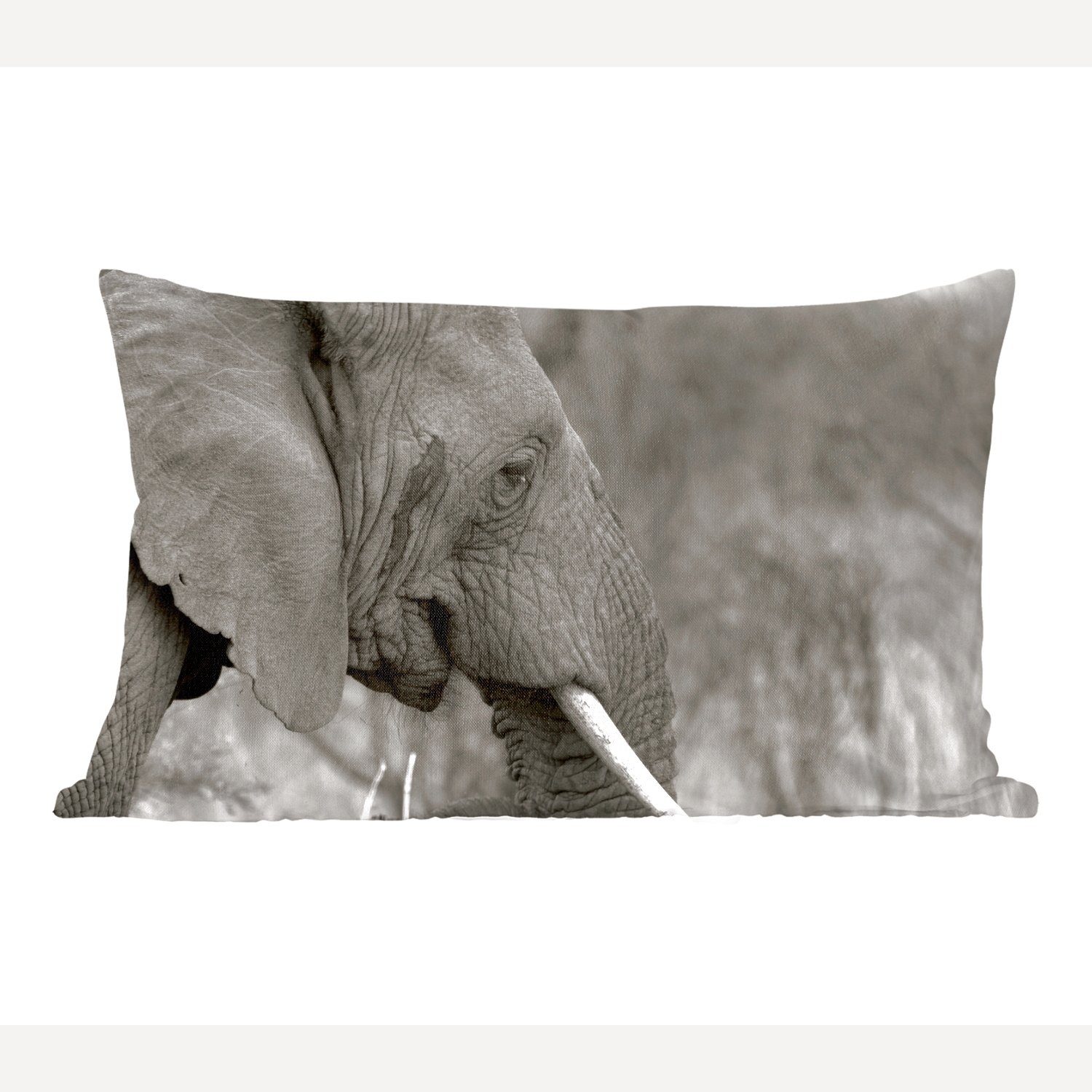 MuchoWow Dekokissen Elefant - Tiere - Schwarz - Weiß, Wohzimmer Dekoration, Zierkissen, Dekokissen mit Füllung, Schlafzimmer