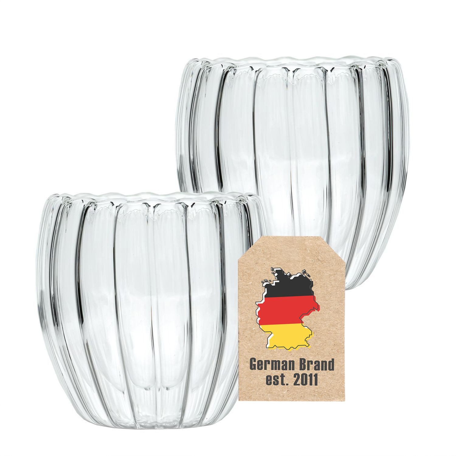 Intirilife Gläser-Set, 2-tlg., Glas, Doppelwandiges Thermo Glas Set 190 ml Teeglas Kaffeglas (2-tlg)