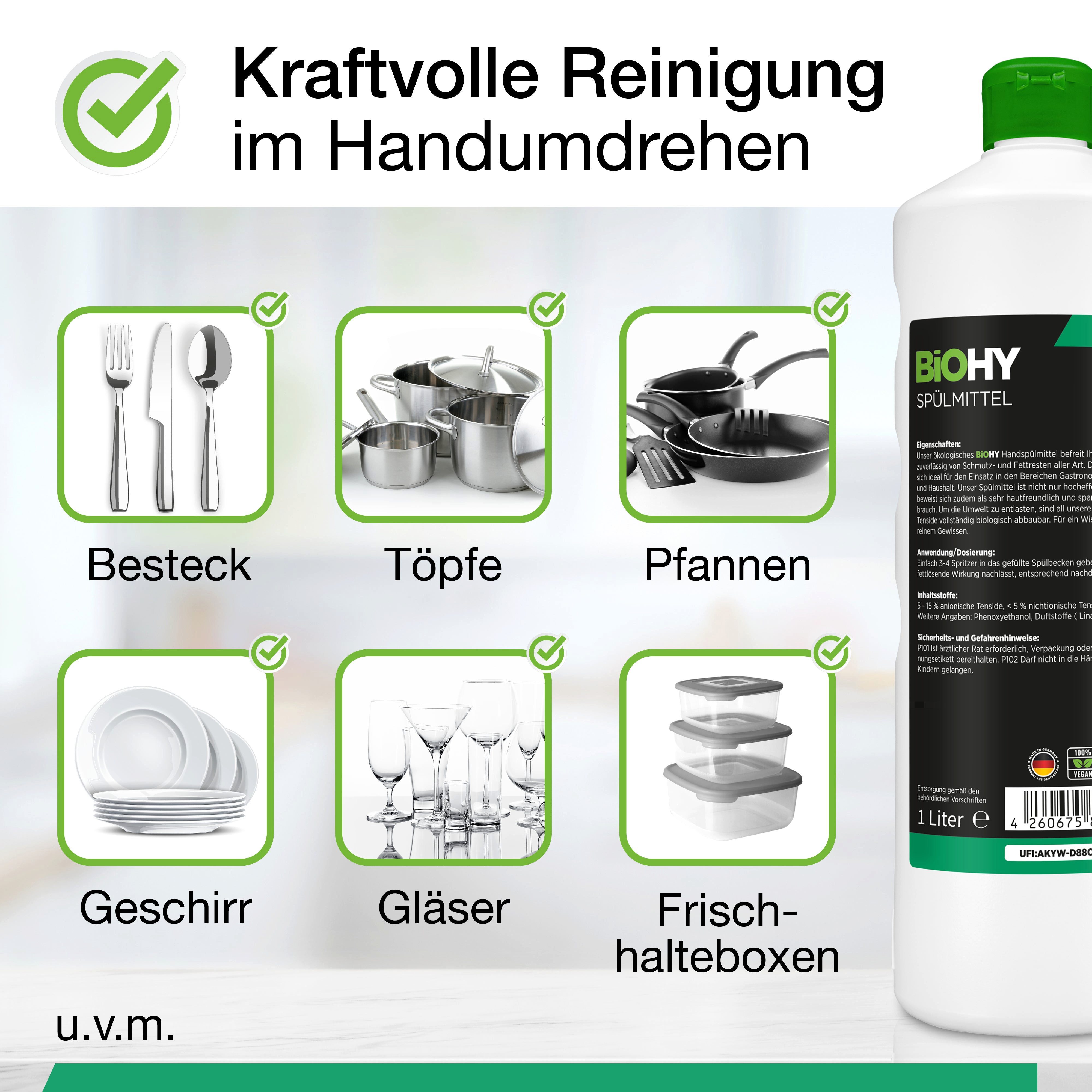BiOHY Spülmittel 1 x 1 Liter Flasche Geschirrspülmittel (1-St)