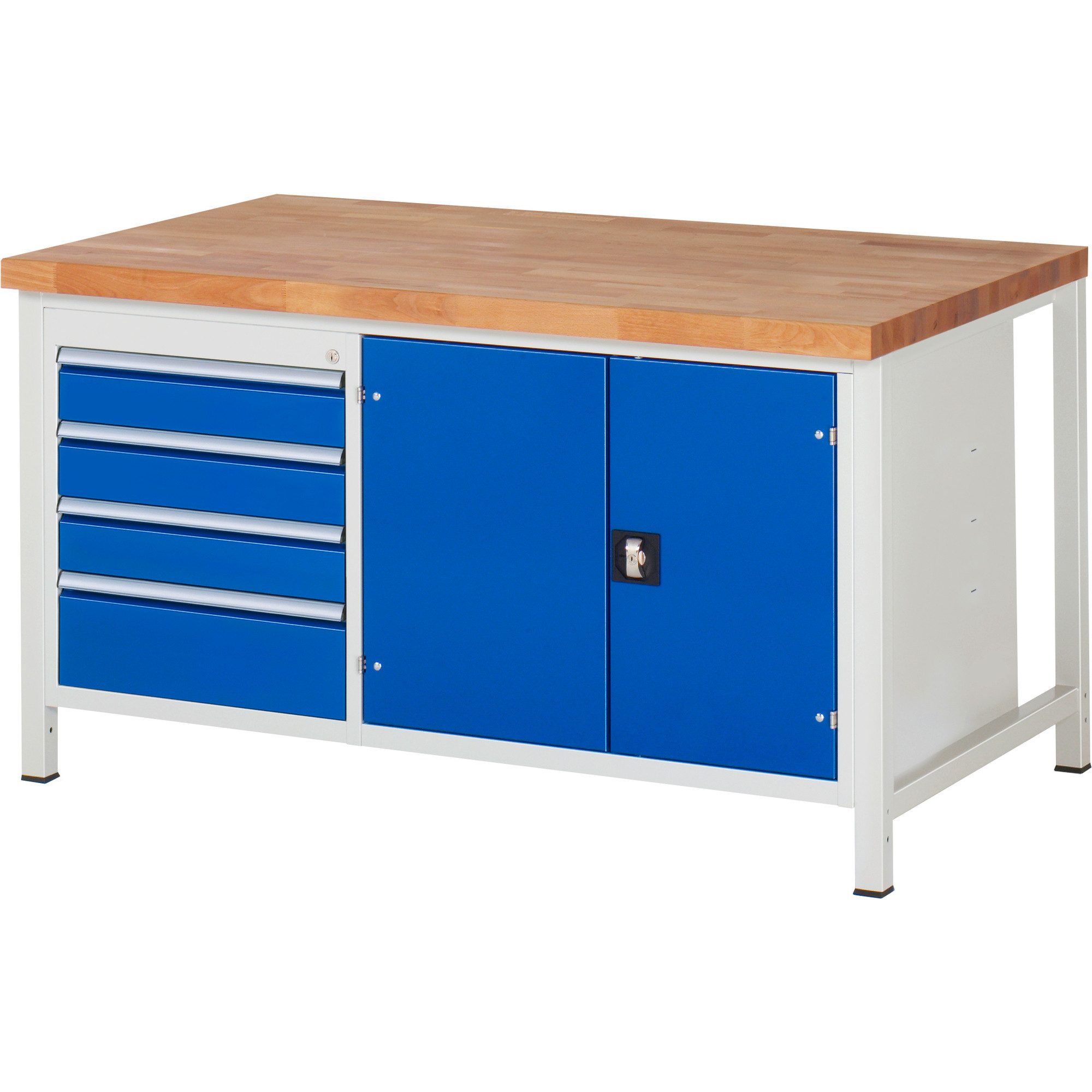 RAU Werkbank Werkbank 1500x900x840-1040mm 4xSchublade-TA 1xTür lichtgrau/enzianblau
