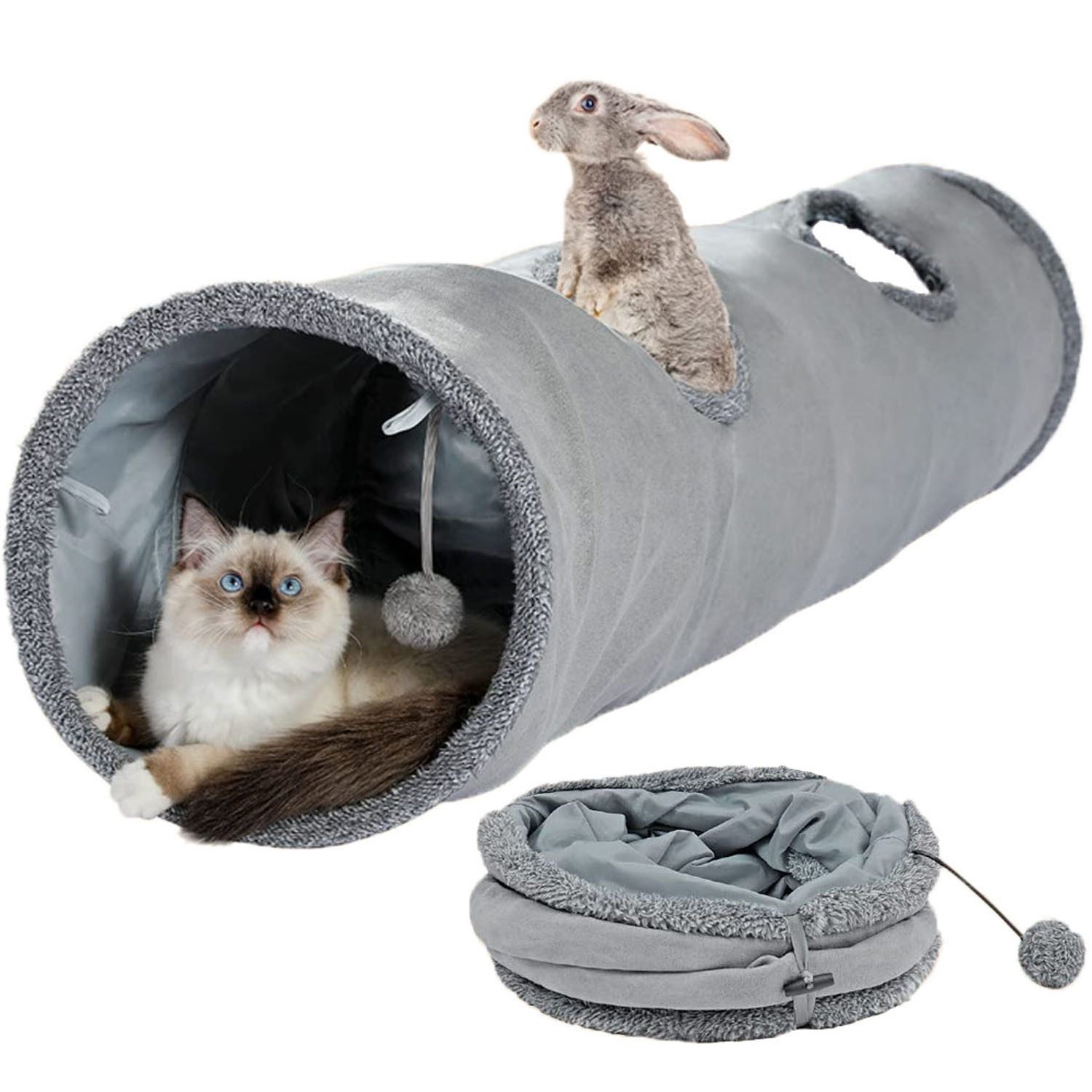 SURFOU Agility-Tunnel Katzentunnel Faltbarer Rascheltunnel mit Spielzeugball Kunstwildleder, Kunstwildleder, Katzen Spielzeug Katzen Zubehör mit Spielzeugball, Spieltunnel für Katzen, Kaninchen Spielzeug, Tunnel für Wohnungskatzen, 130 * 30cm, für Katzen Welpen Kaninchen oder Kleintiere (1-tlg) Katzentunnel rund, faltbar, aus robustem Kunstwildleder