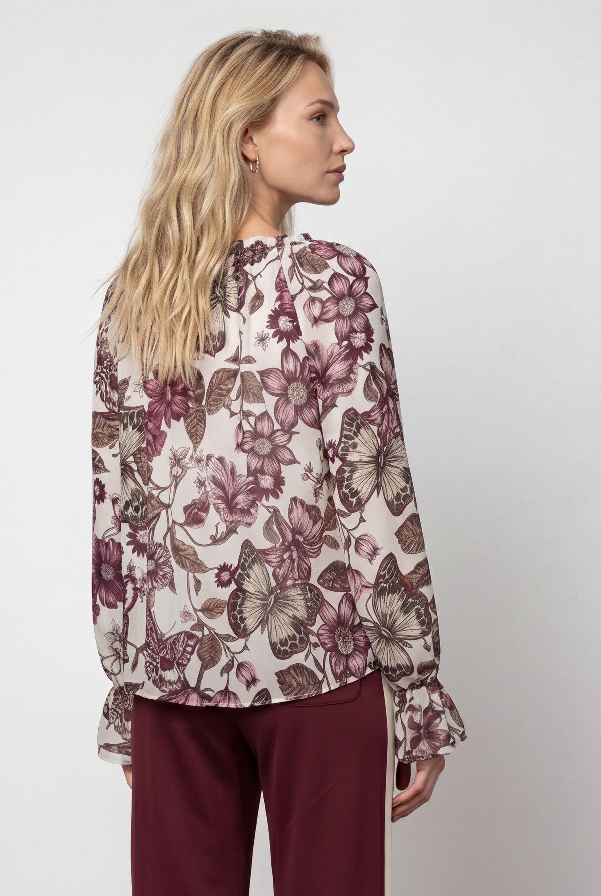Monari Langarmbluse Bluse Blume allover Regular fit mit Raffungen