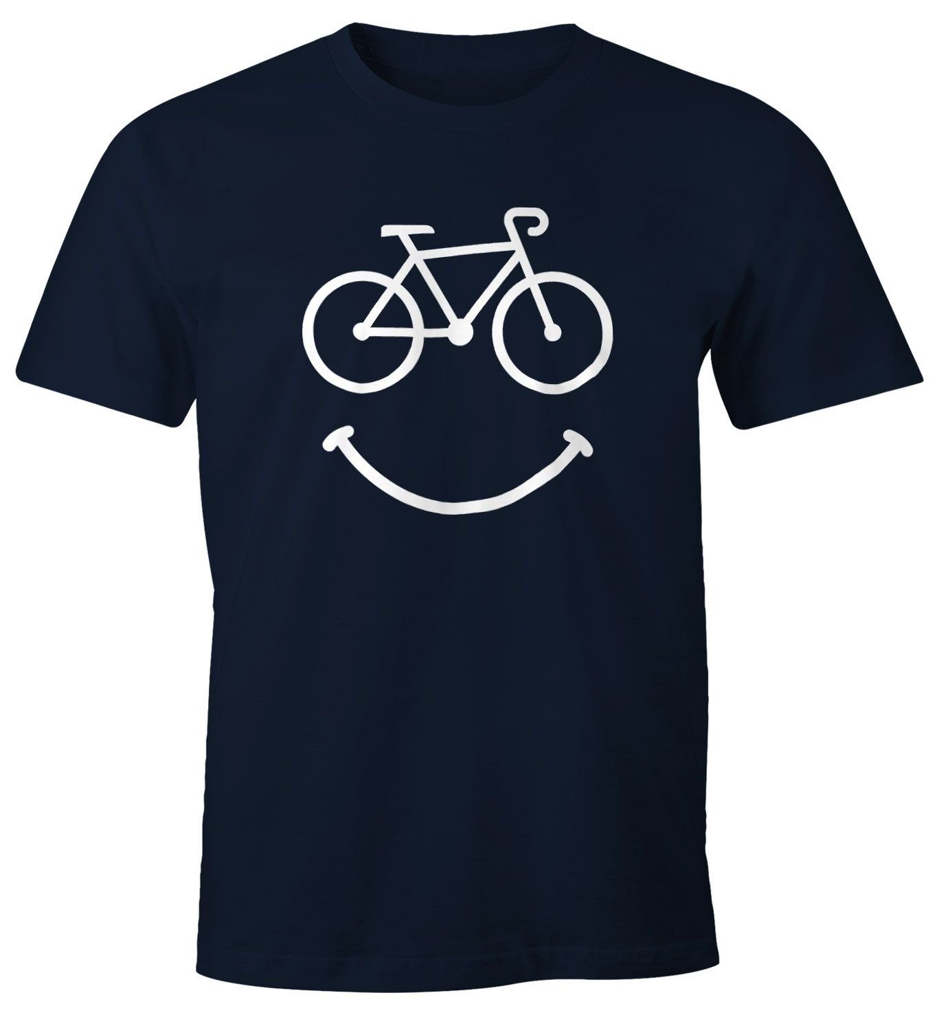 Bike mit Print-Shirt Herren T-Shirt Fahrrad MoonWorks Fun-Shirt Smile Radfahren Happy navy Moonworks® Print