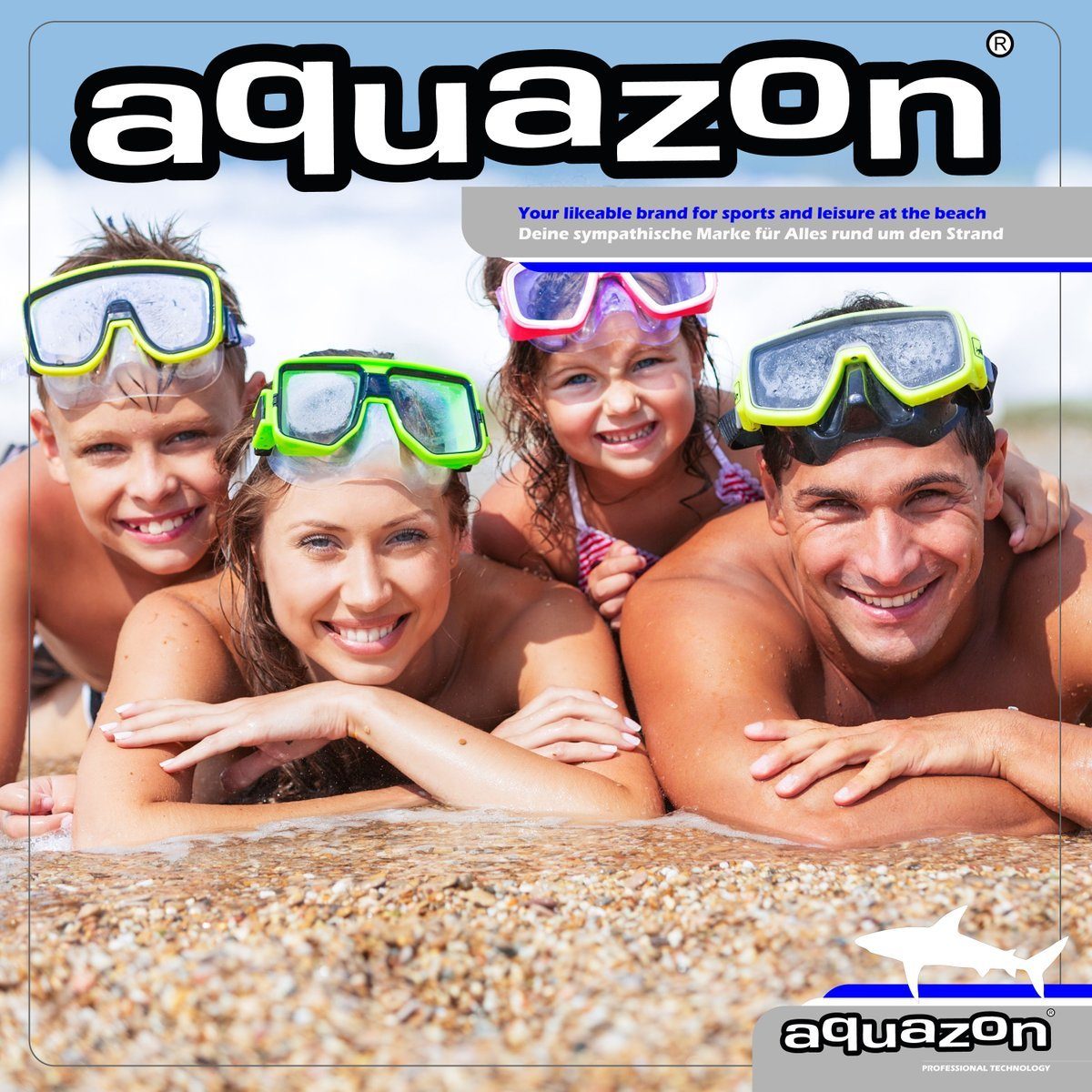 AQUAZON Taucherbrille SHARK, rot Schnorchelbrille Jahre Kinder transparent für 7-12