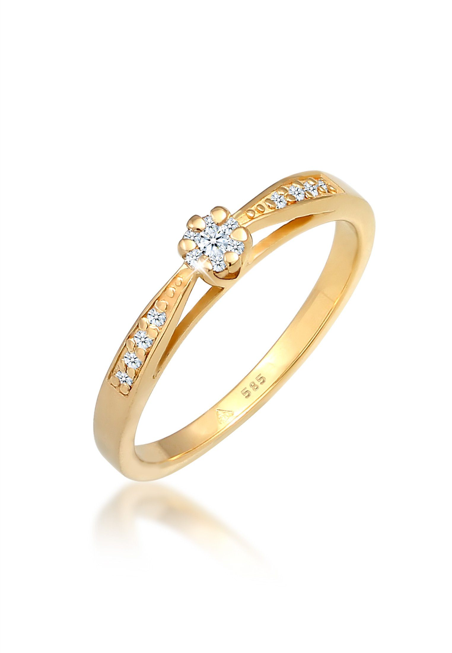 Elli DIAMONDS Verlobungsring Verlobung Diamant (0.085 ct) Blume 585 Gelbgold