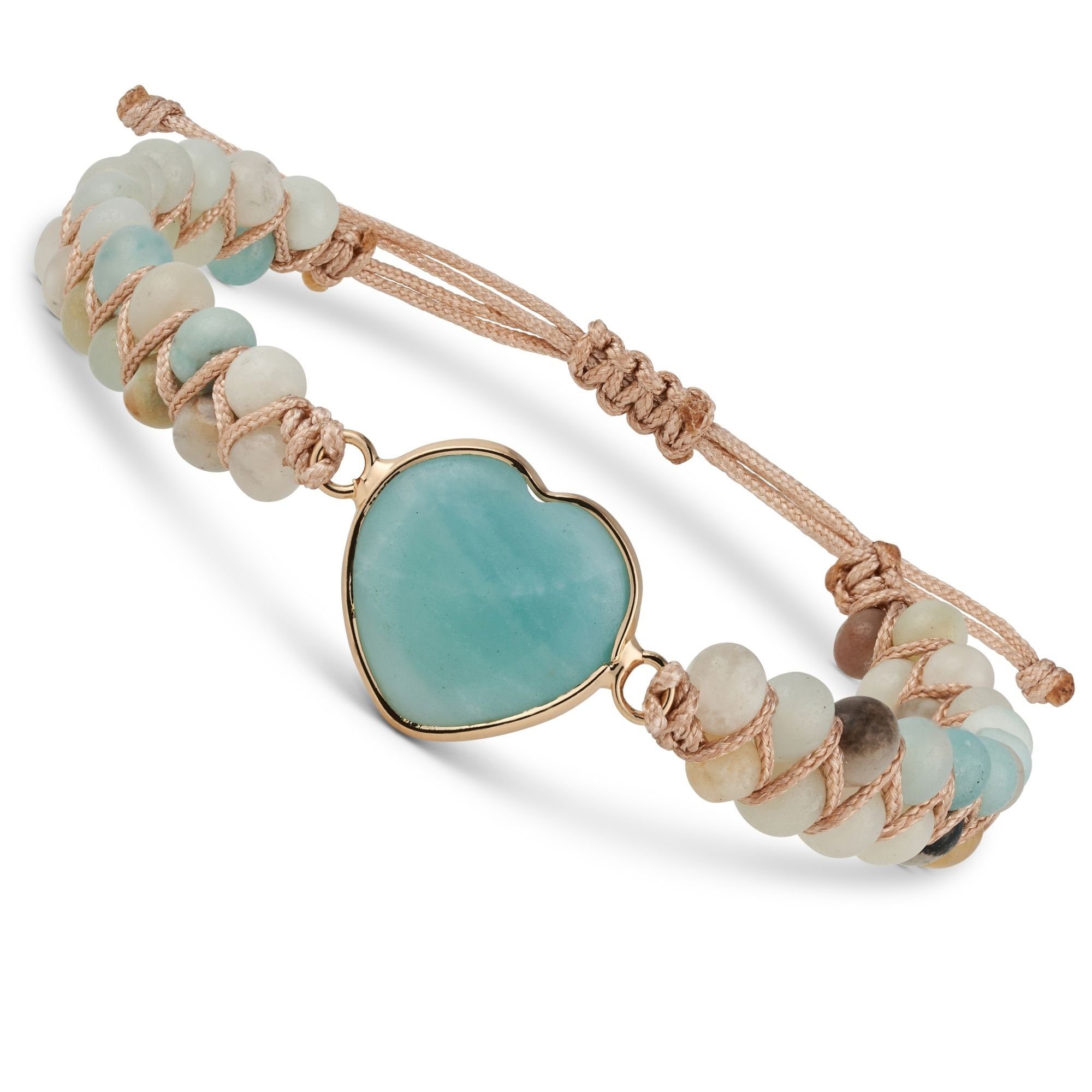 BENAVA Armband Yoga Armband - Amazonit Edelstein Perlen mit Herz Anhänger, Handgemacht