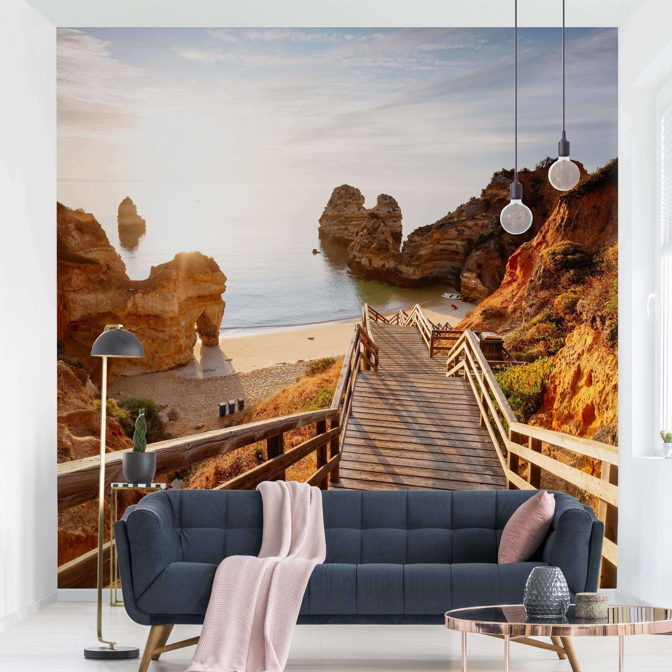 Bilderdepot24 Fototapete Strand & Meer Strand Portugal Natur Landschaft Maritim Meerblick, Glatt, Matt, (Vliestapete inkl. Kleister oder selbstklebend), Wohnzimmer Schlafzimmer Küche Flur Motivtapete Vliestapete Wandtapete