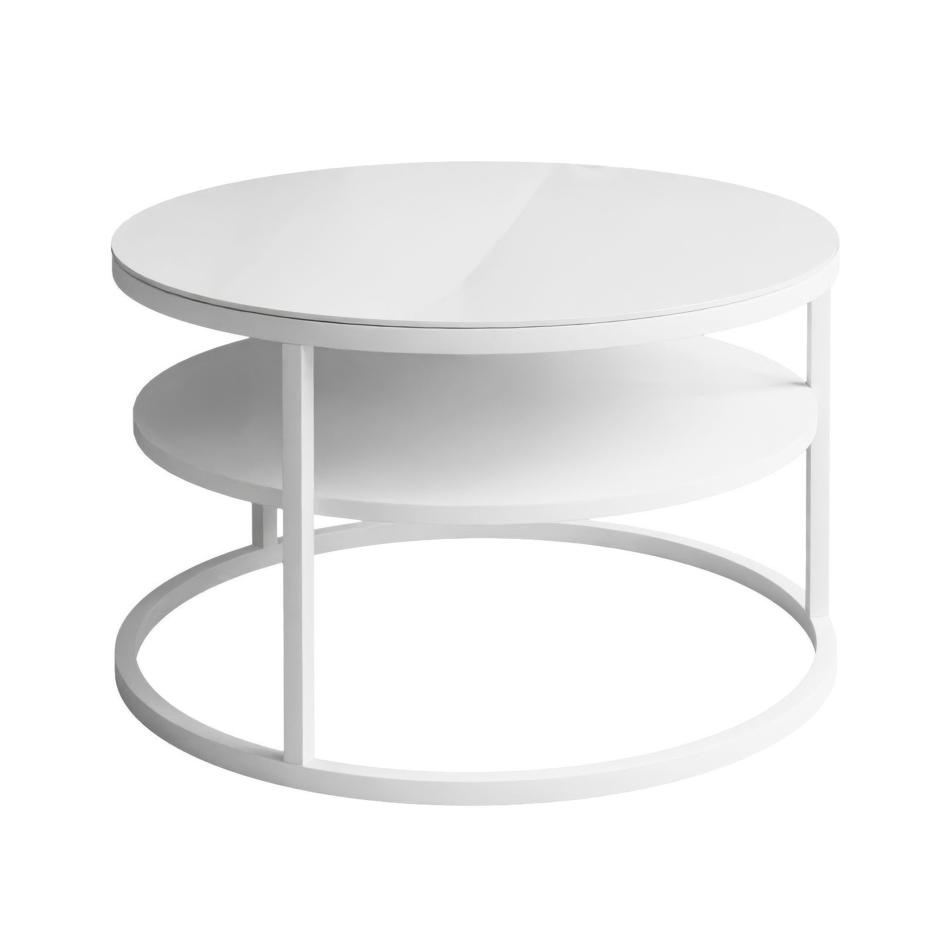 Lookway Couchtisch CIRI GLASS 60 mit weißem Gestell und Ablage (1 Tische), Durchmesser: ⌀ 60 cm, Höhe: 41 cm – Bild 4 von 5