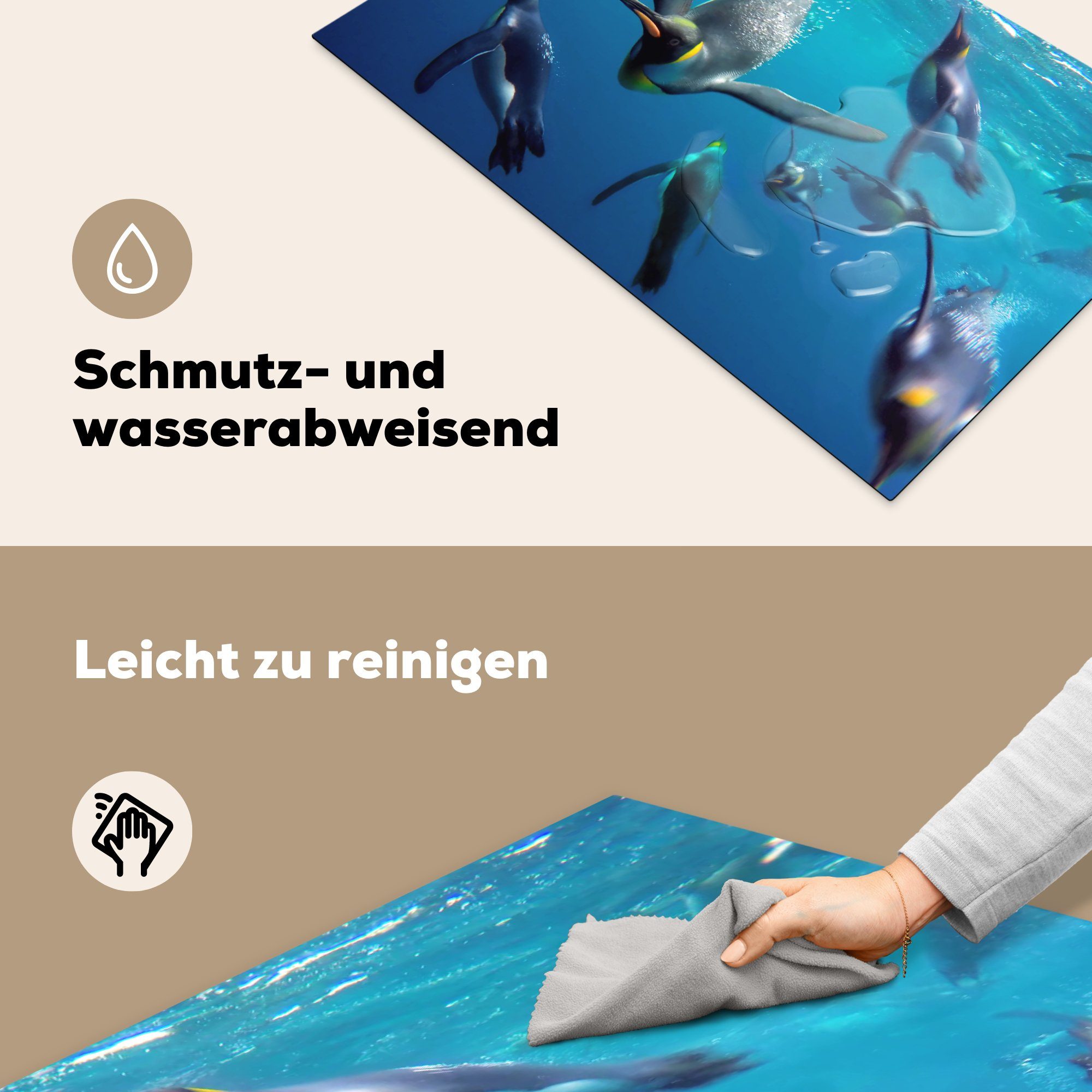 MuchoWow Herdblende-/Abdeckplatte Pinguine unter Wasser, (1 cm, Arbeitsplatte für Ceranfeldabdeckung, küche Vinyl, 83x51 tlg)