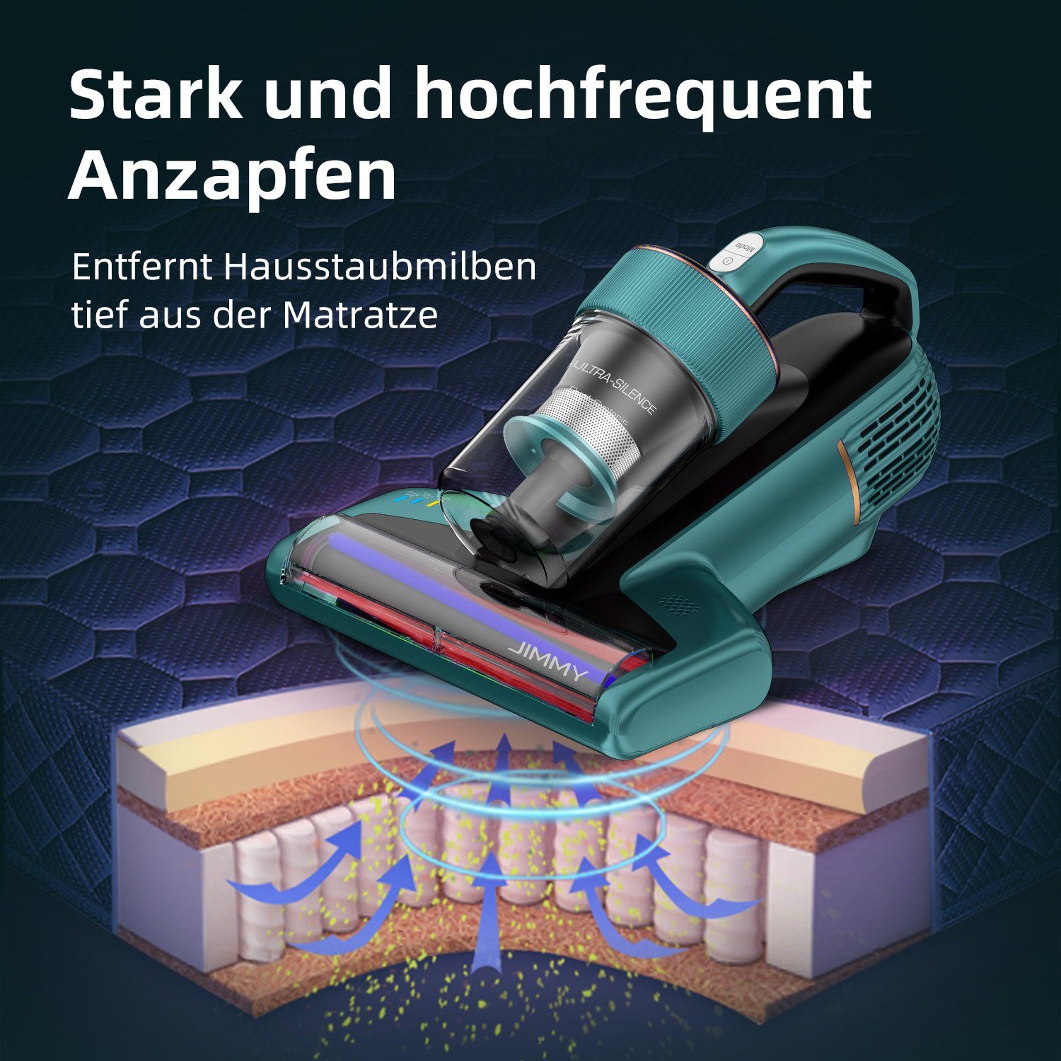 Jimmy Matratzenreinigungsgerät BX6 Handstaubsauger Milbensauger, 600,00 W, beutellos, UV-C Light, Dust Mite Sensor, Ultrasonic Function