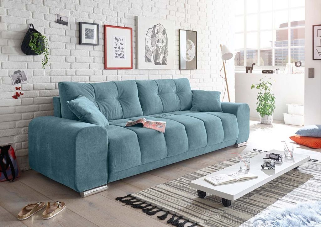 (Denim) cm ED Sofa Schlafsofa Schlafcouch Paco EXCITING Couch DESIGN Schlafsofa, 260x90 Blau
