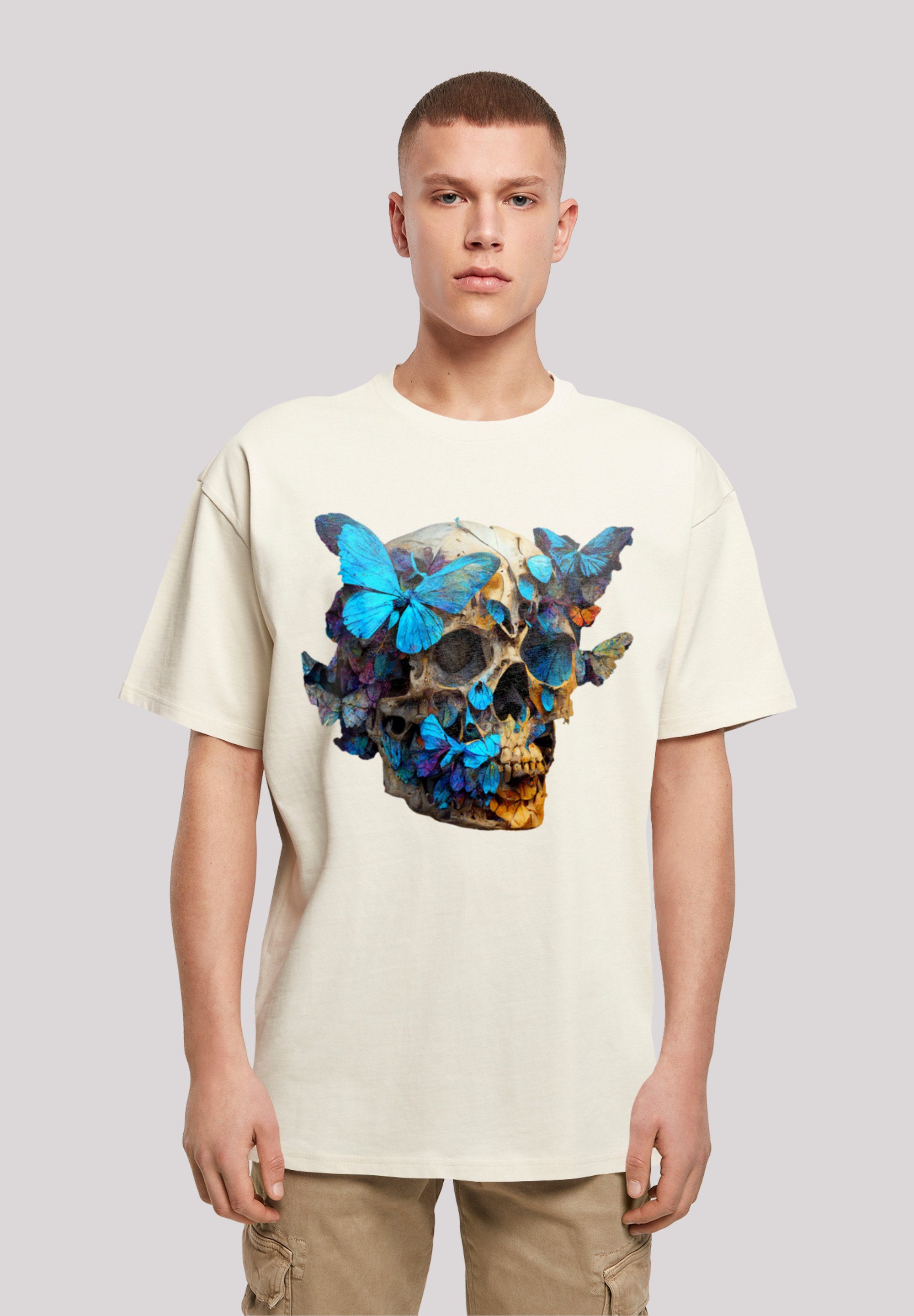F4NT4STIC T-Shirt Schmetterling Skull OVERSIZE TEE Print sand