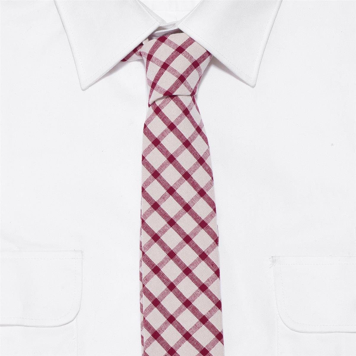 DonDon Krawatte Herren Krawatte 6 1-St., kariert oder 1x (Packung, oder kariert Veranstaltungen cm festliche oder Karos mit gestreift, für Baumwolle, Büro creme-rot Streifen Krawatte)