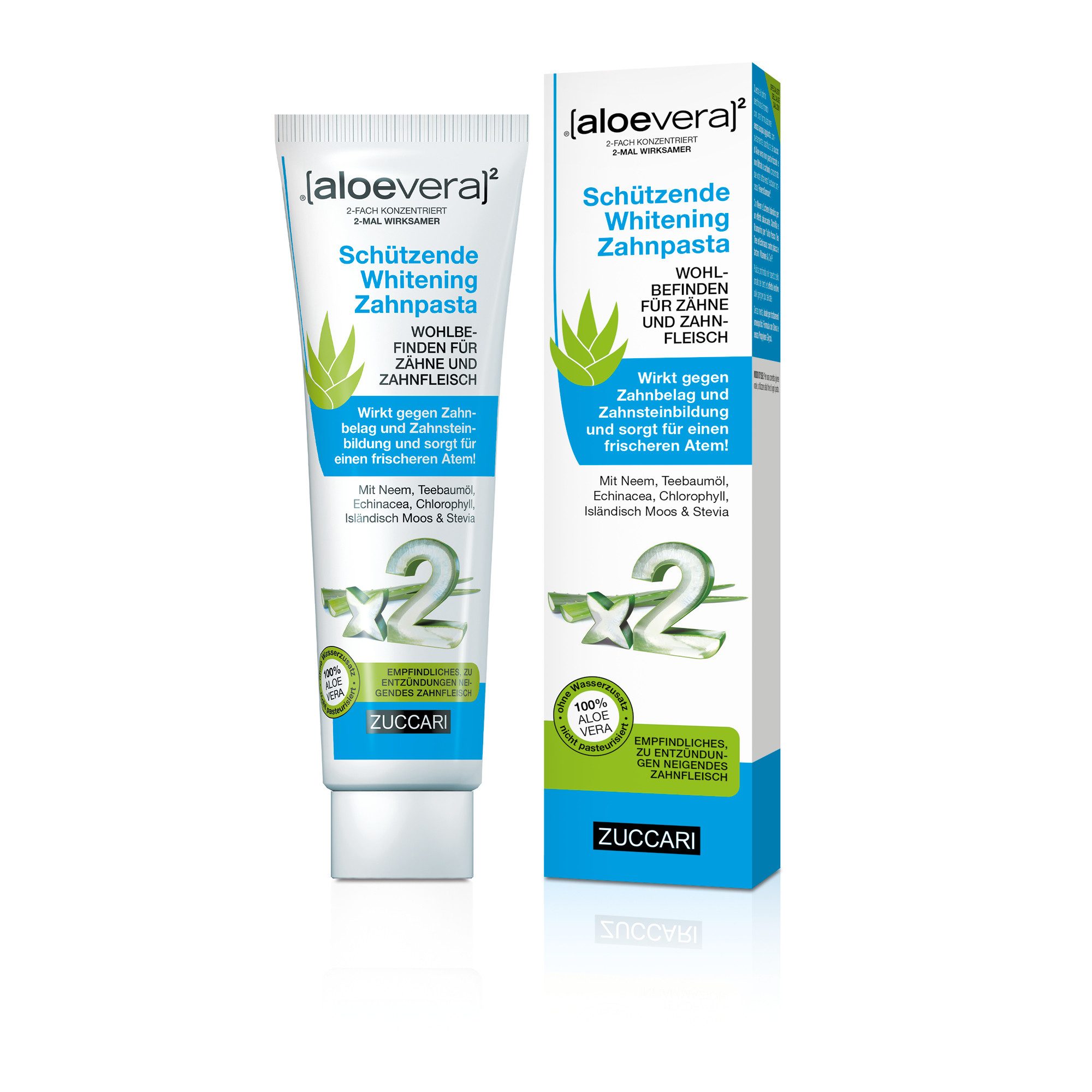 [aloevera]2 Зубная паста [aloevera]2 schützende Whitening Зубная паста von Zuccari, (zur Zahnaufhellung (Bleaching) und -reinigung mit einen frischen Atem – Homöopathie)
