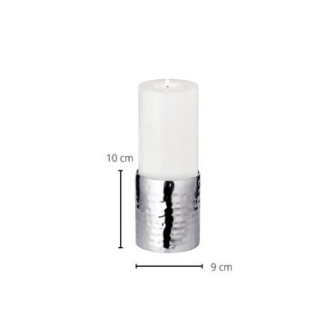 EDZARD Kerzenständer Agadir, Kerzenleuchter aus hochglanzpoliertem Edelstahl, Kerzenhalter für Stumpenkerzen, gehämmerte Silber-Optik, Höhe 10 cm, Ø 8,5 cm