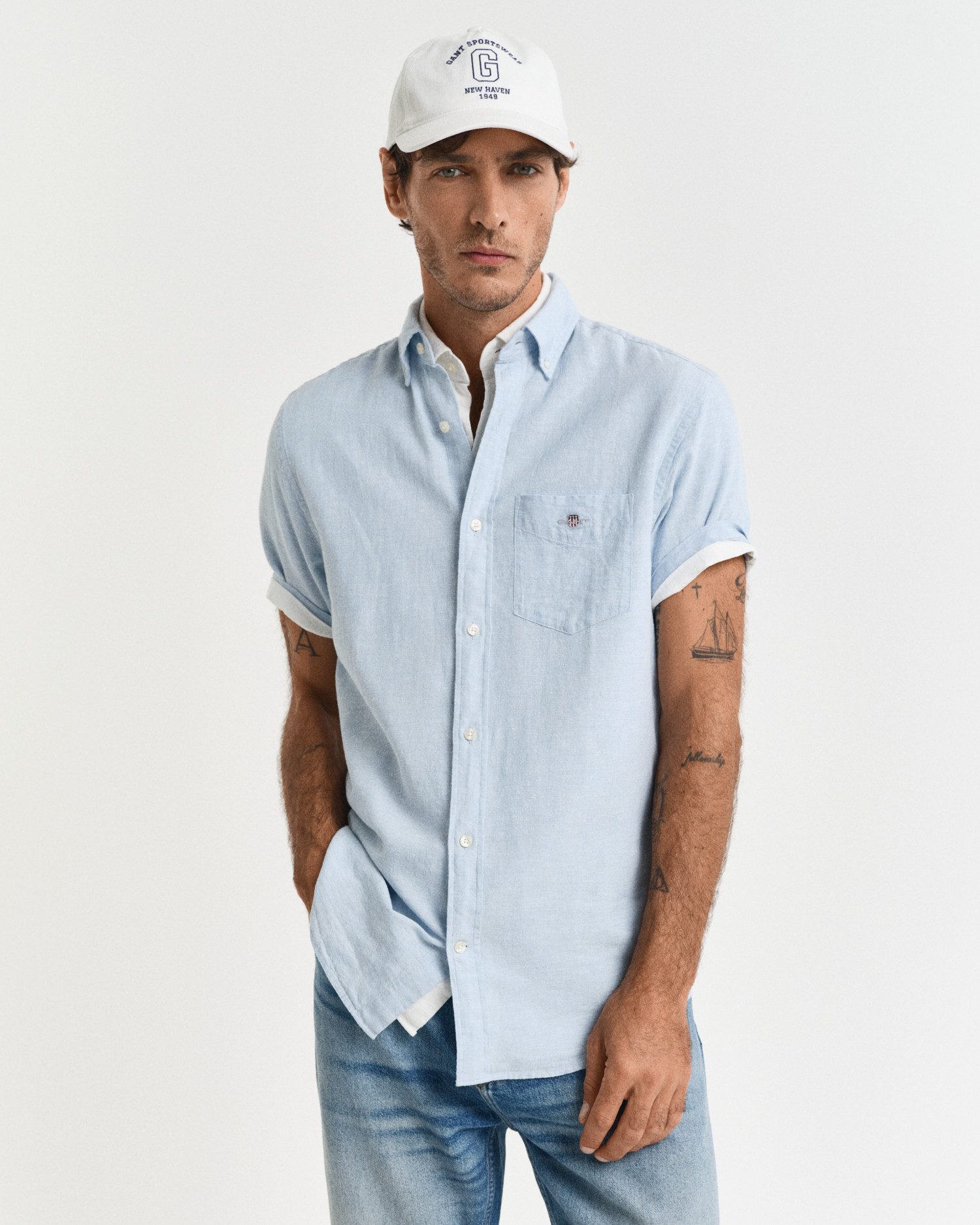 Langarmhemd REG COTTON LINEN SHIRT