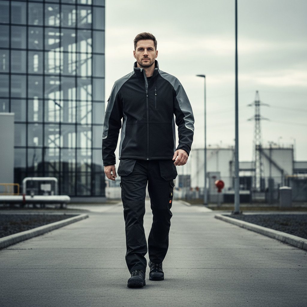Jet-Fast Softshelljacke schwarz/grau, wasserabweisend, winddicht, atmungsaktiv (Mit verstellbarem Bund für individuelle Passform, Farbe: schwarz/grau) für Herren