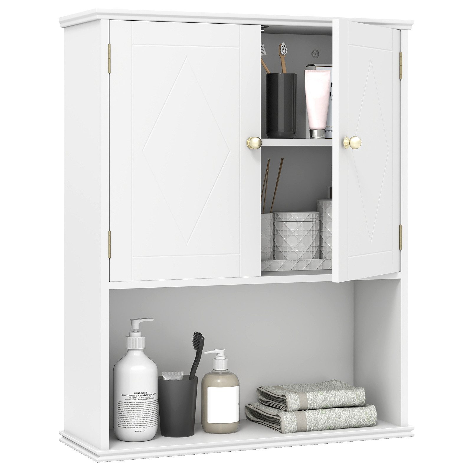 COSTWAY Hängeschrank Badezimmerschrank mit verstellbarem Regal 60x21x75cm