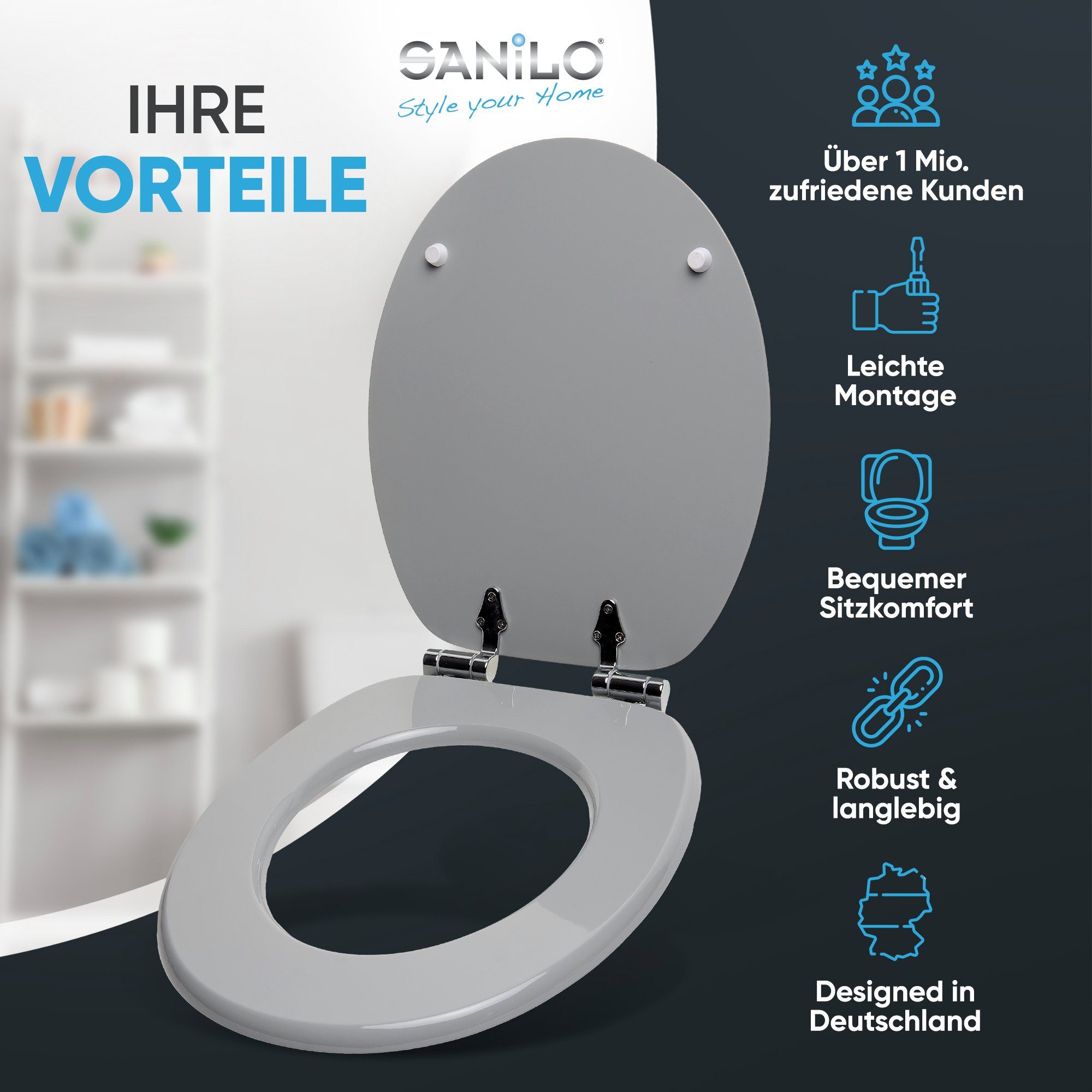 Sanilo WC-Sitz Manhattan Grau, mit Absenkautomatik, günstig online kaufen