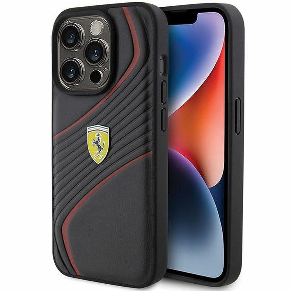 Ferrari Handyhülle Lederhülle Kurvendesign, Lizenzprodukt, geprägtes Kurvenmuster, Metall-Logo