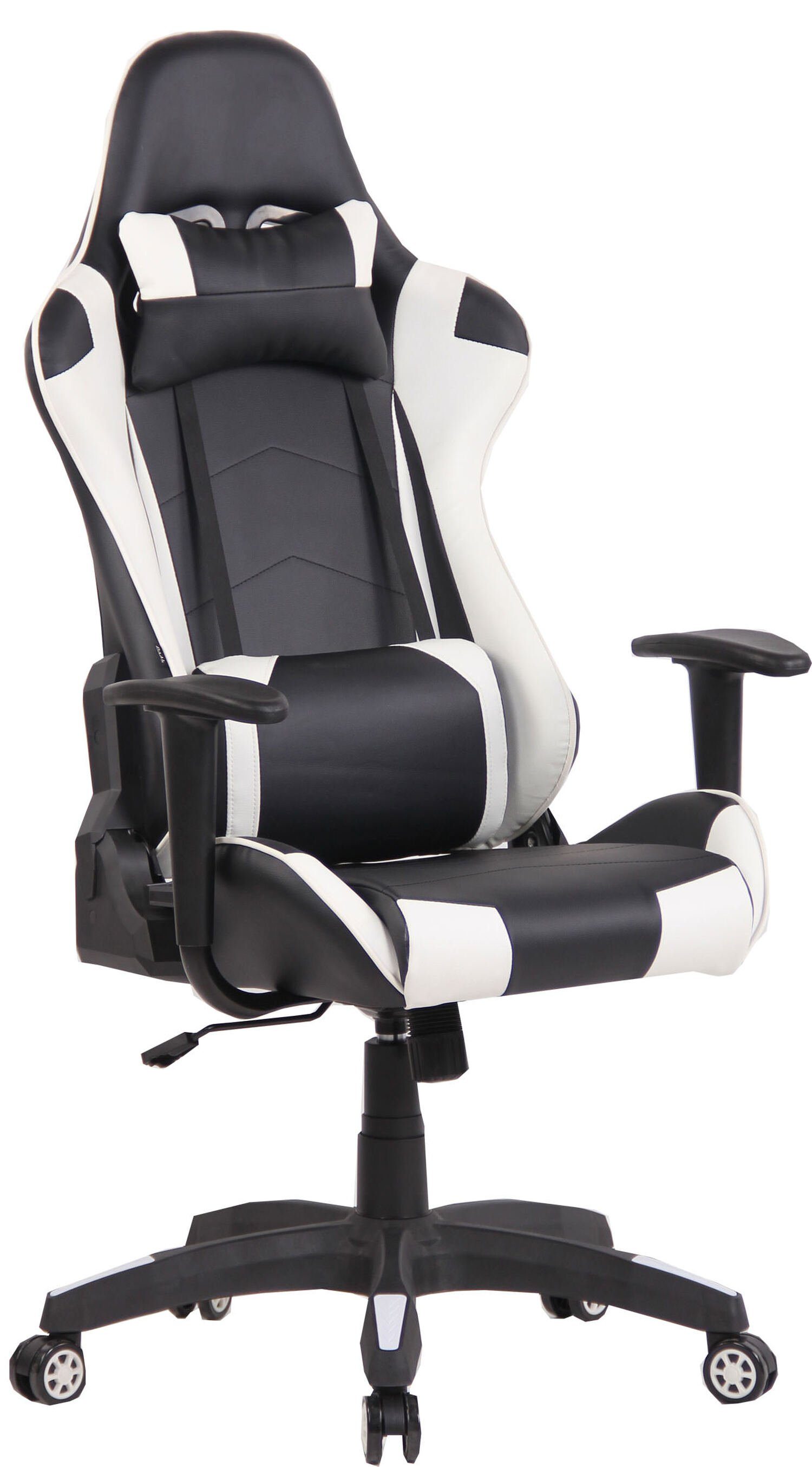 TPFLiving Gaming-Stuhl Mirage mit bequemer Rückenlehne - höhenverstellbar und 360° drehbar (Schreibtischstuhl, Drehstuhl, Gamingstuhl, Racingstuhl, Chefsessel), Gestell: Kunststoff schwarz - Sitzfläche: Kunstleder schwarz/weiß