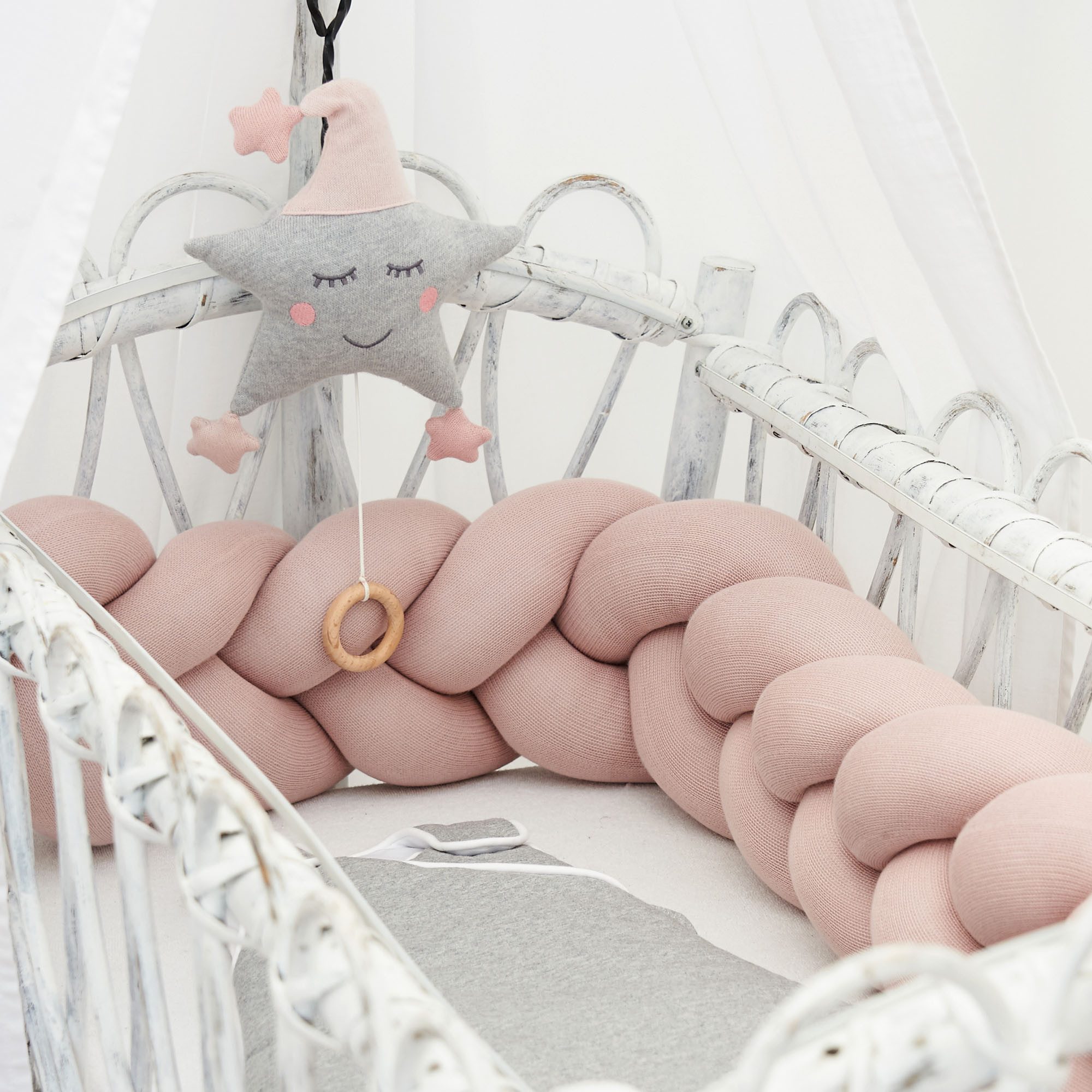 Nordic Coast Company Nestchenschlange XXL Bettschlange geflochten, Bettschlange, Bettumrandung Babybett, Alternative zum Bettnestchen laborgeprüft 180cm, 200cm oder 300cm