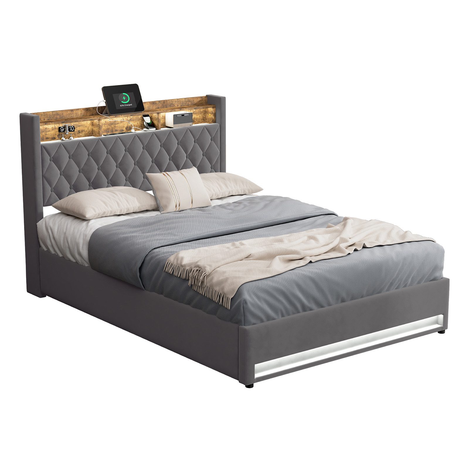 REDOM Polsterbett Stauraumbett Funktionsbett (Elegantes Polsterbett günstig online kaufen
