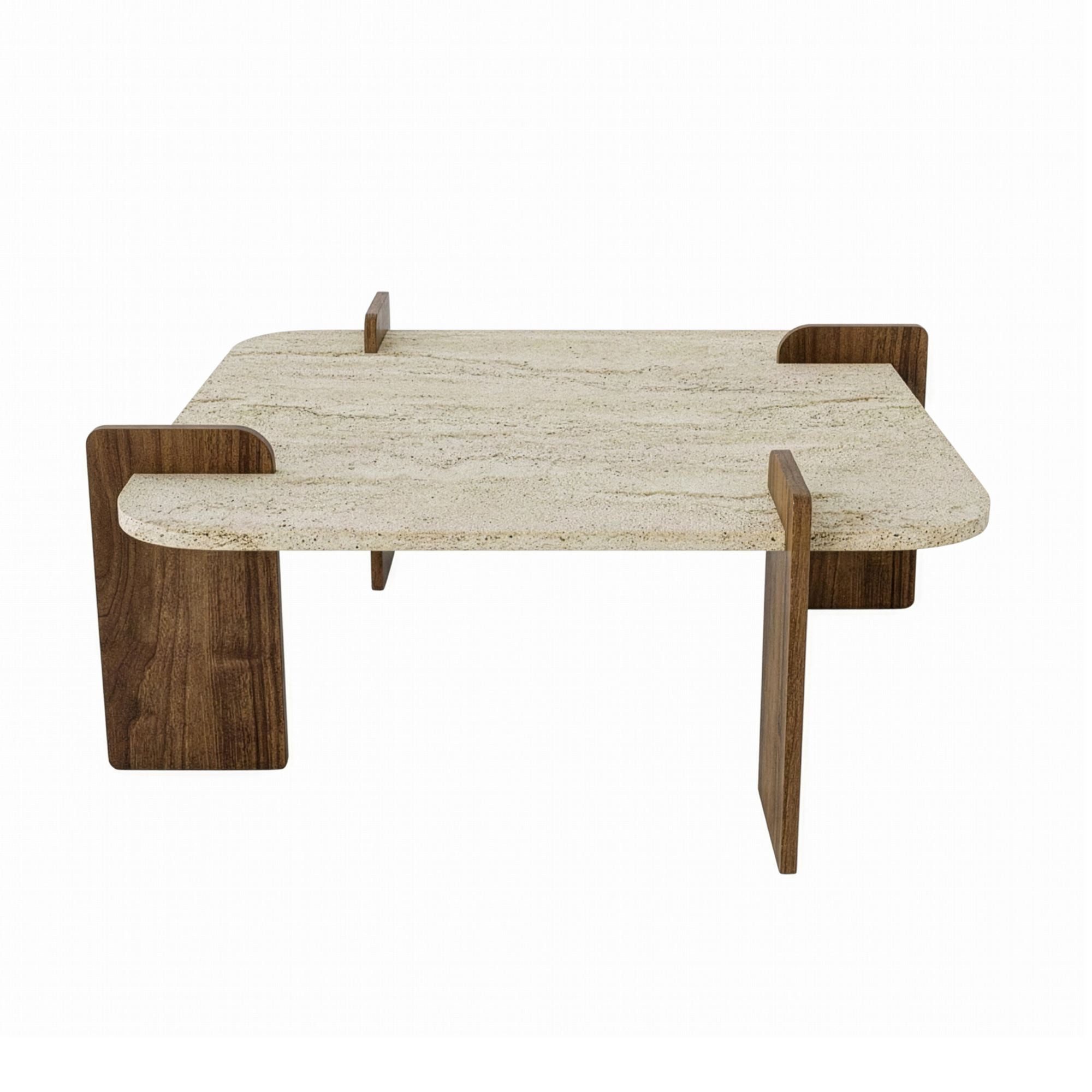 Skye Decor Couchtisch Siam Afrolli (1-St., 1 Tisch), Breite 90 cm, Travertin Walnuss Optik, Geräumige Tischplatte