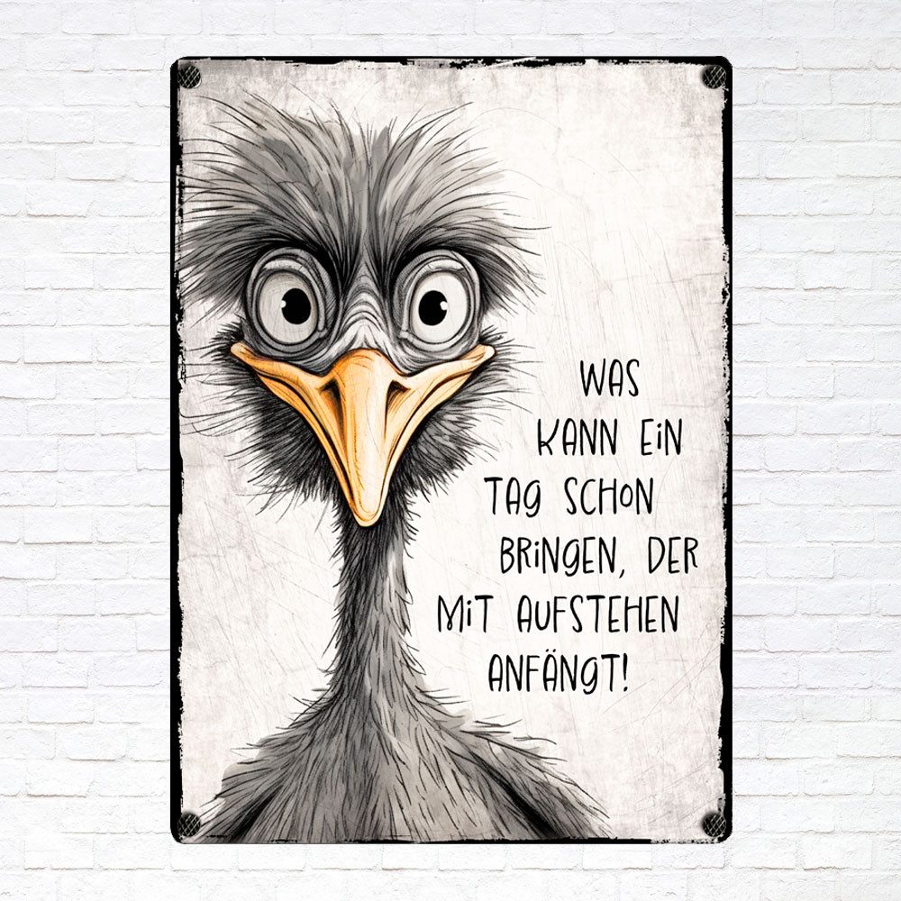 Cadouri Metallschild 'Was kann ein Tag schon bringen' Dekoschild mit Spruch, Blechschild, (1 St., Wandschild mit vier vorgebohrten Löchern), UV-beständig, 28,5 x 20 cm, abgerundete Ecken, humorvolle Geschenkidee