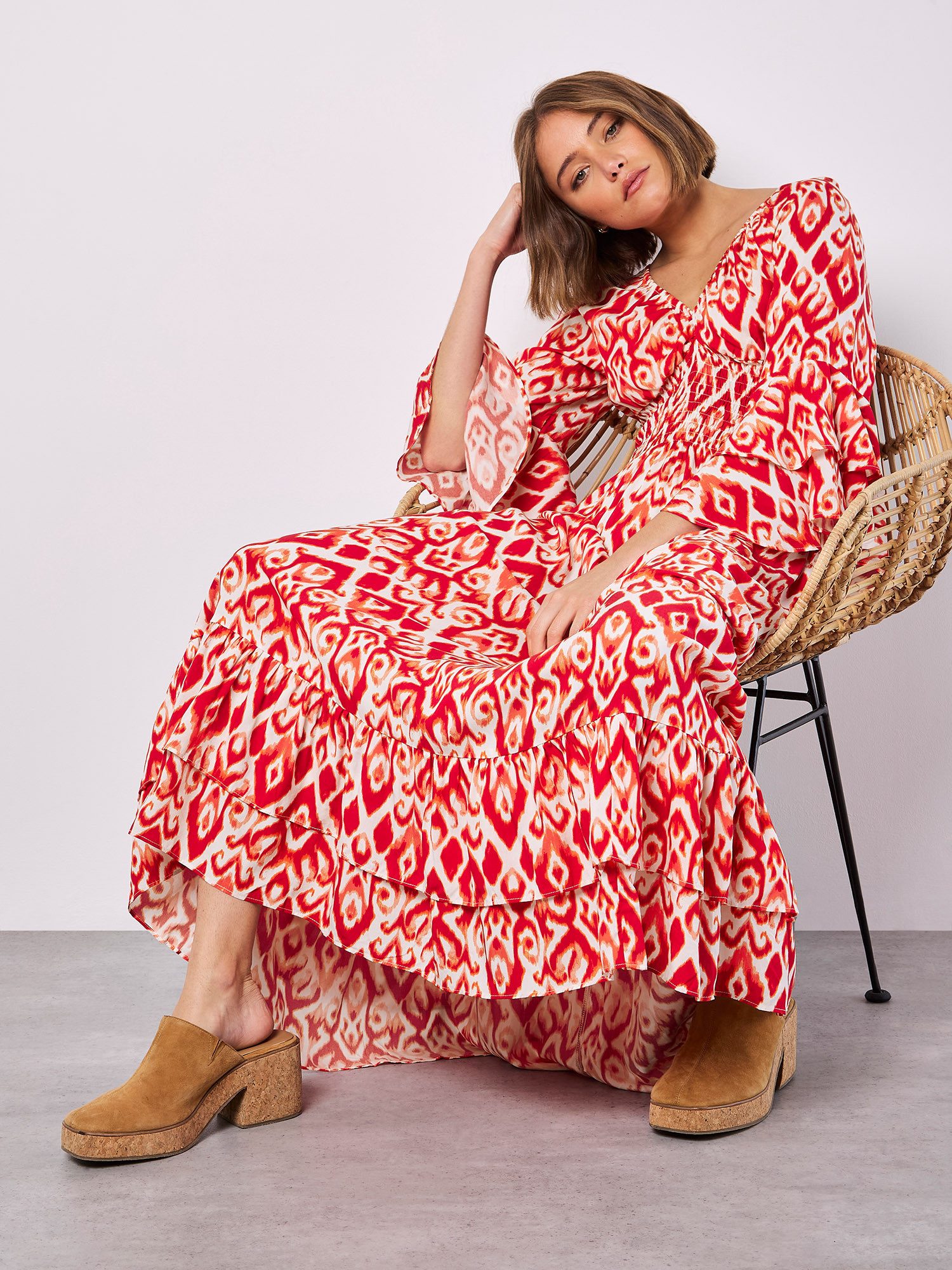 Apricot Maxikleid Swirl Smock Maxikleid mit Rüschenärmeln günstig online kaufen