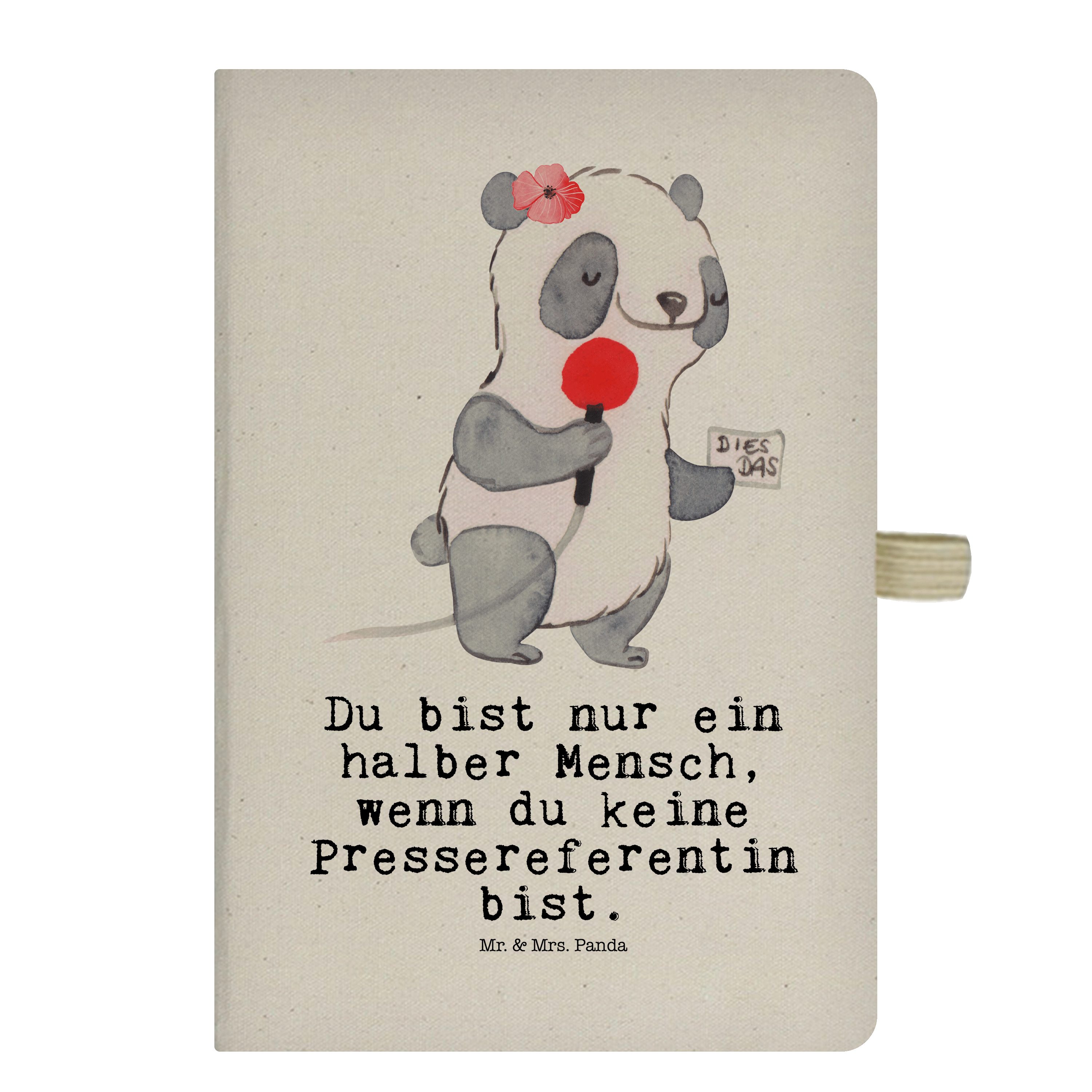 Mr. & Mrs. Panda Notizbuch Pressereferentin mit Herz - Transparent - Geschenk, Mitarbeiter, Eint Mr. & Mrs. Panda
