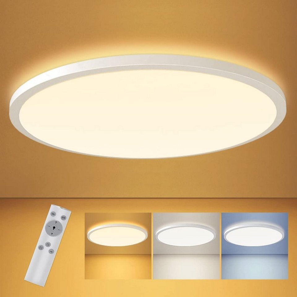 JOEAIS LED Deckenleuchte Deckenlampe Led Deckenleuchte Flach Lampen Ceiling  Light Küchenlampe, mit Fernbedienung Ø295 mm 1600 Im IP54 wasserdicht  3000K-6000K