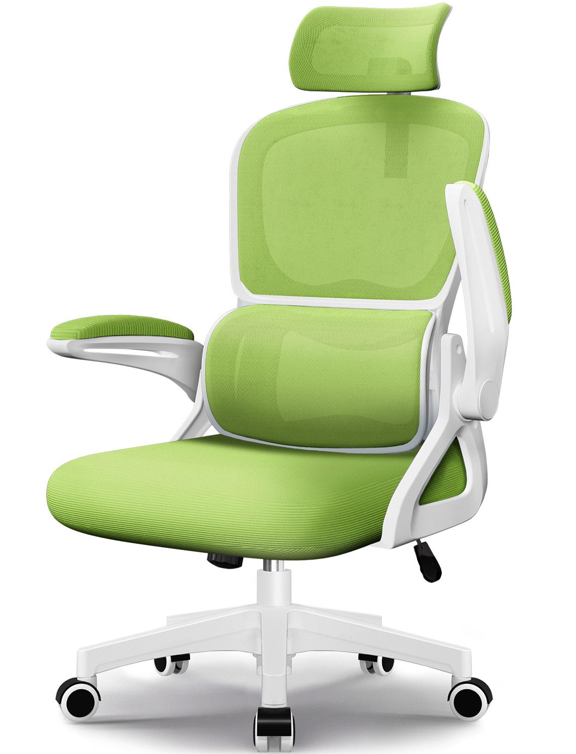 Homimaster Bürostuhl Bürostuhl, Schreibtischstuhl Ergonomisch mit Klappbaren Armlehnen (Bürostuhl mit Verstellbarer Kopfstütze, 90° Klappbare Armlehnen und Lendenwirbelstütze, Höhenverstellbarer Chefsessel aus Mesh), Bürostuhl mit maximaler Neigung von 135°, bis 150 kg belastbar