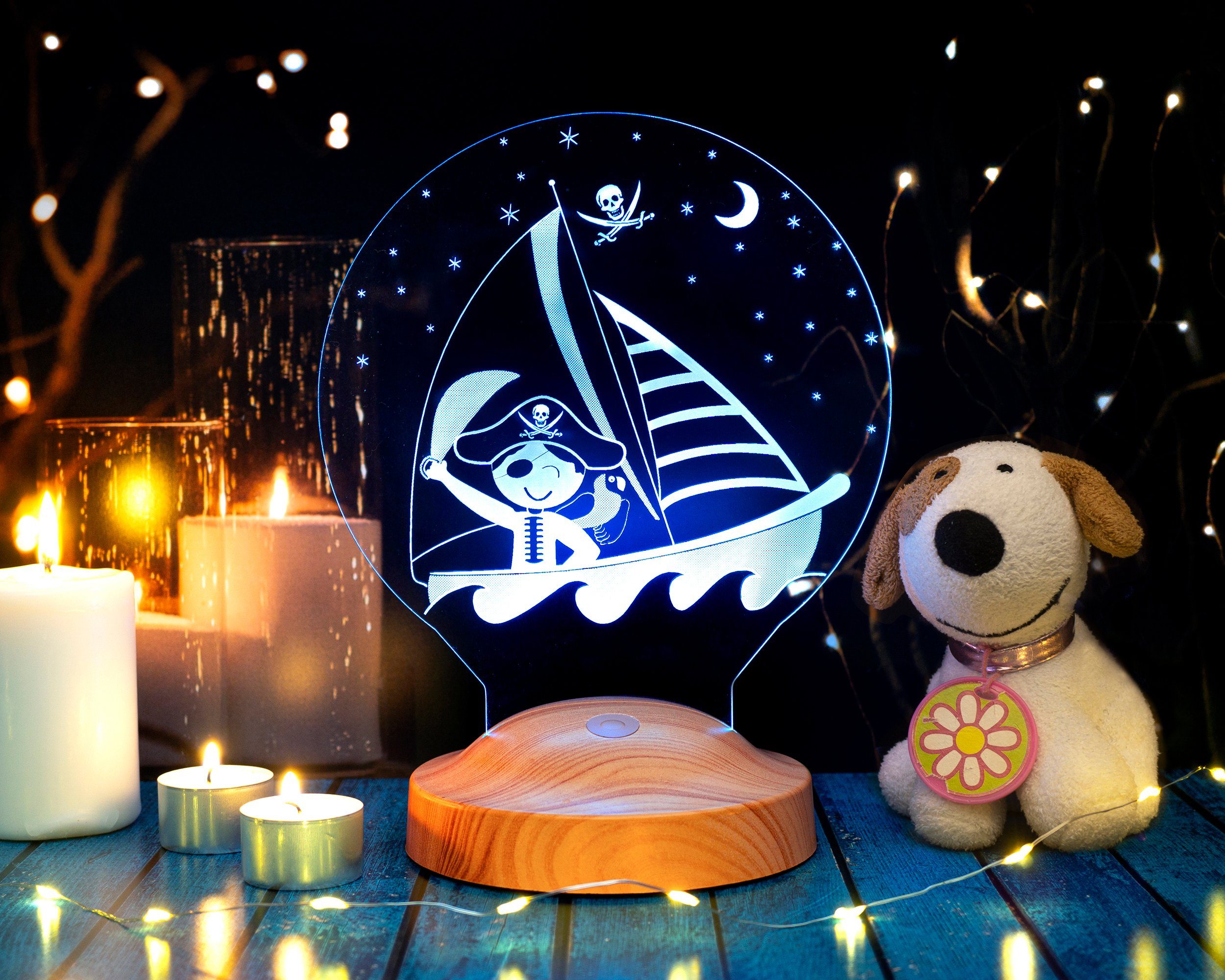 Geschenkelampe LED Nachttischlampe Baby Pirat 3D Personalisierte Lampe Geschenk für Kinder, Leuchte 7 Farben fest integriert, Geburtstagsgeschenk für Babys, Mädchen, Jungen