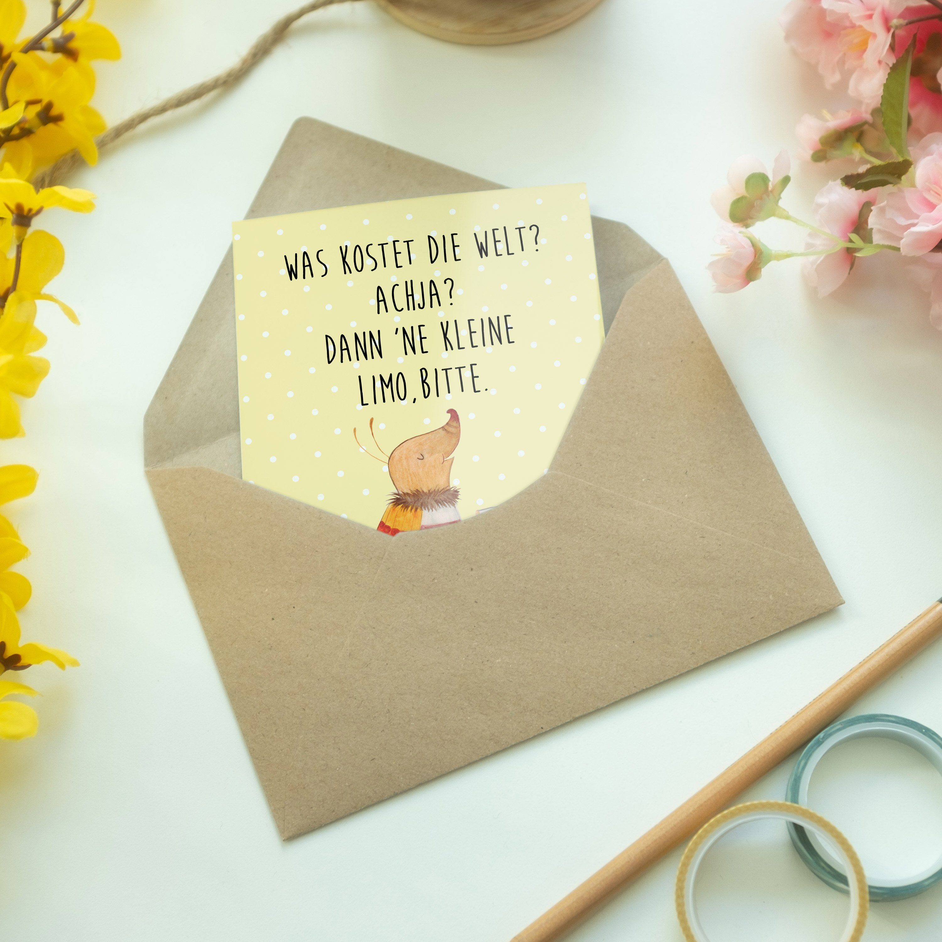 Spruc & Geschenk, Mrs. Gute Mr. - - Laune, Grußkarte Nachtfalter Pastell Panda Gelb Fähnchen mit