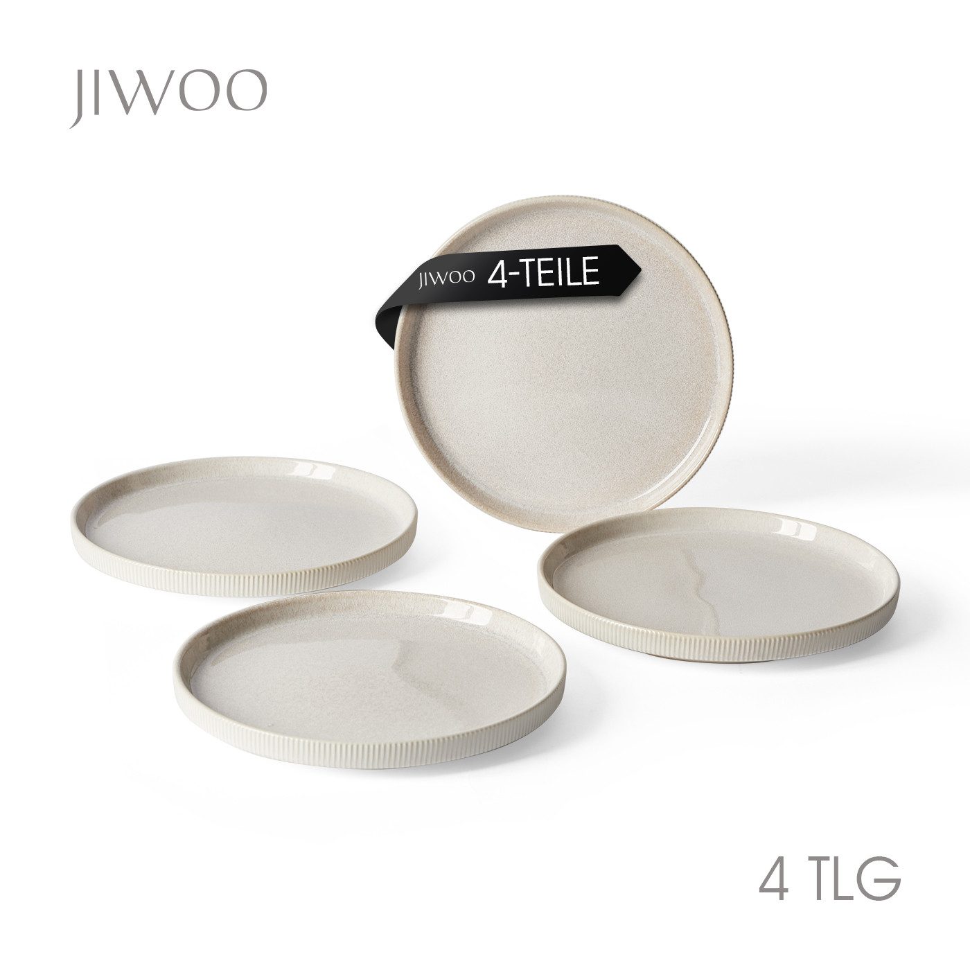 JIWOO Speiseteller 4er Ø20cm, Steakteller Pastateller Salatteller Brotteller Teller, (4 St), Plate Hochwertige Keramik Tellerset Weiß Mikrowellen spülmaschinenfest