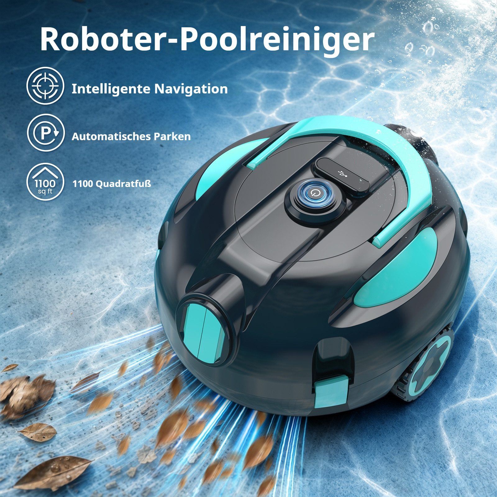 INSE Poolroboter H1 Poolreinigungsroboter IPX8, 2600mAh Akku, 125 Min. Laufzeit, (Set), IPX8 Wasserdicht,Hinderniserkennung