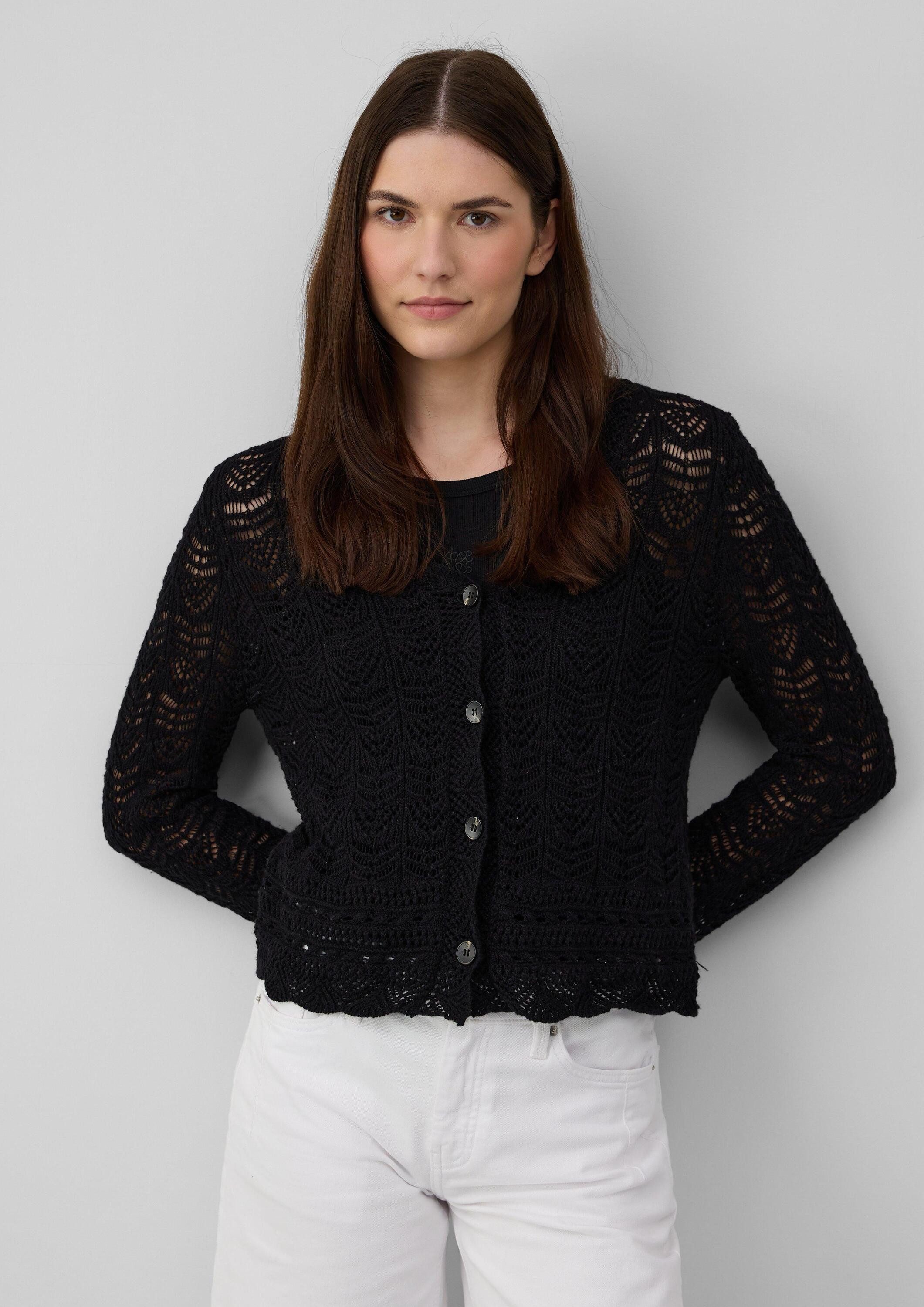 s.Oliver Cardigan Indoor-Jacke Cardigan aus Ajourstrick mit V-Ausschnitt günstig online kaufen